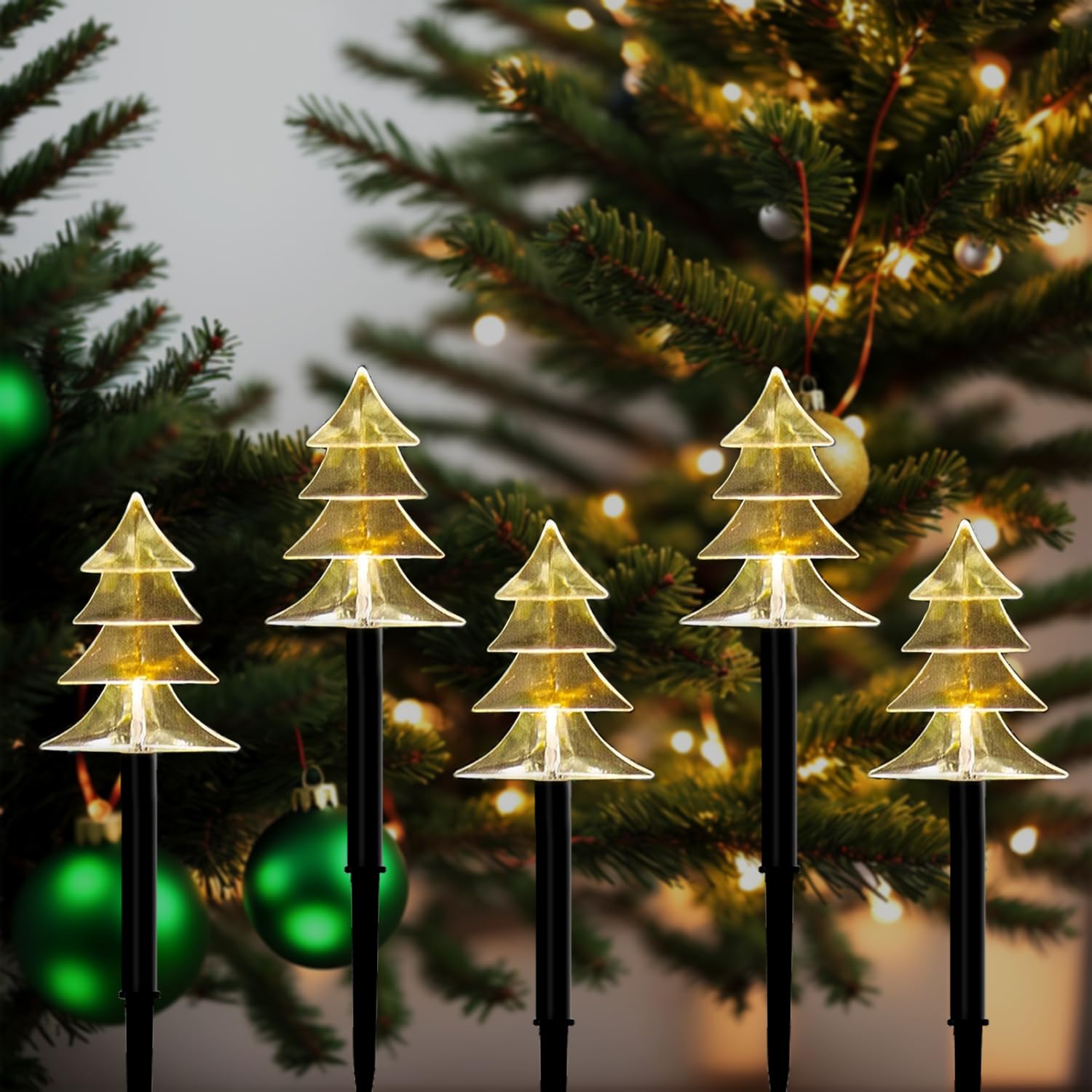 Lot De 5 Lampes Solaires De Noël Pour Jardin - Formes étoiles Et Flocons De Neige - LED étanches - Installation Sur Piquet - Décoration Extérieure Festive Et écologique
