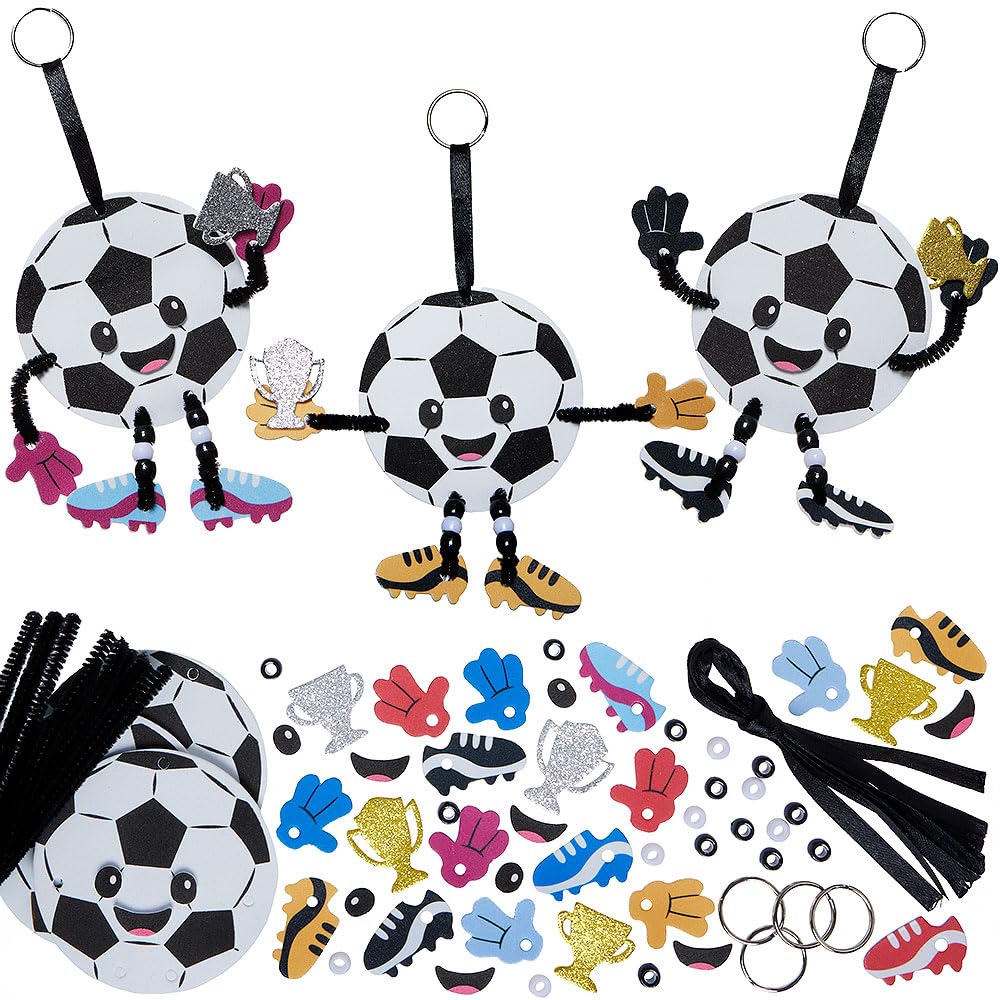 Baker Ross VC129 Football Mix & Match Keyring & Bag Dangler Kits - Pack of 6, Foam Football Charms
