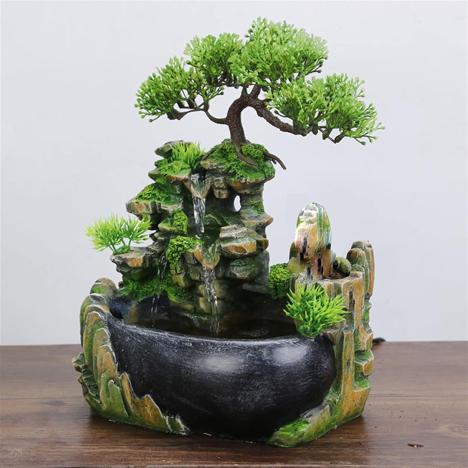 Desktop Fountain Indoor Simulation Tree Rockery Running Water Fountain Office Desk Decoration Waterfall Fountain Home Tabletop Fountains Zen Meditation Waterfall