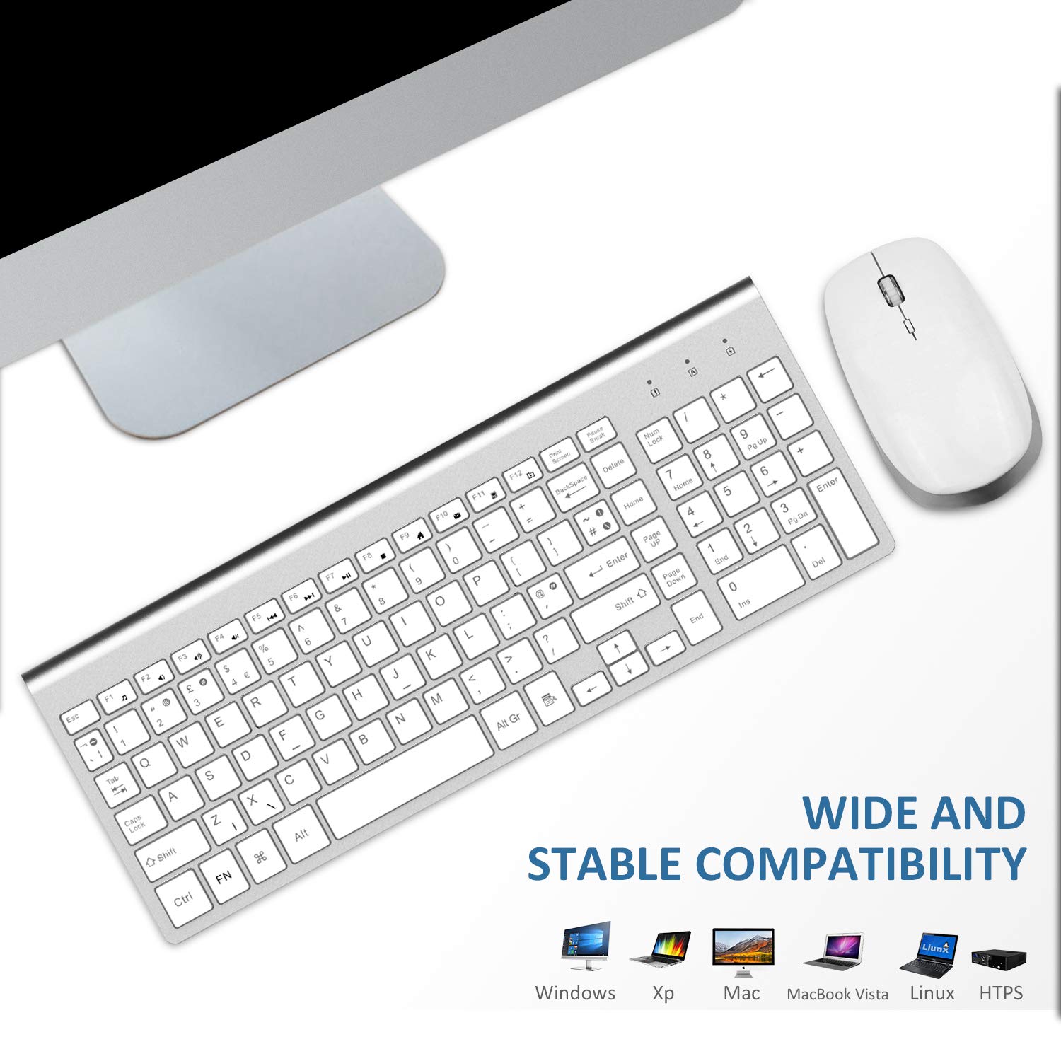Wireless Keyboard And Mouse, WisFox Full-Size Wireless Mouse And
