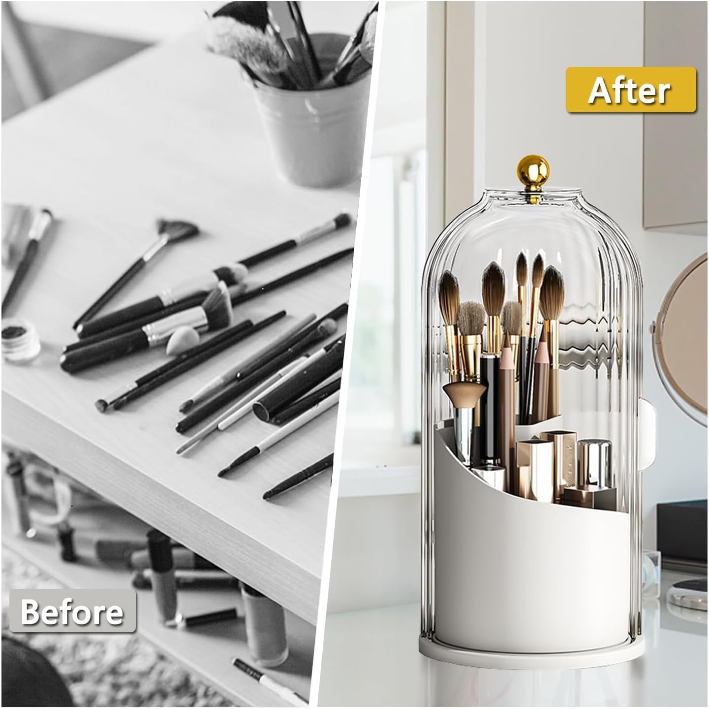 Primst Makeup Brush Holder Case, 360° Rotating Cosmetic Organizer with Dustproof Lid - Image 4