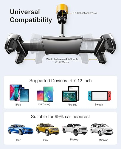 Miniatura 7 de LINCO Soporte para tablet para asiento trasero – Soporte ajustable para iPad para coche – Soporte de tableta de coche para viajes – Se adapta a