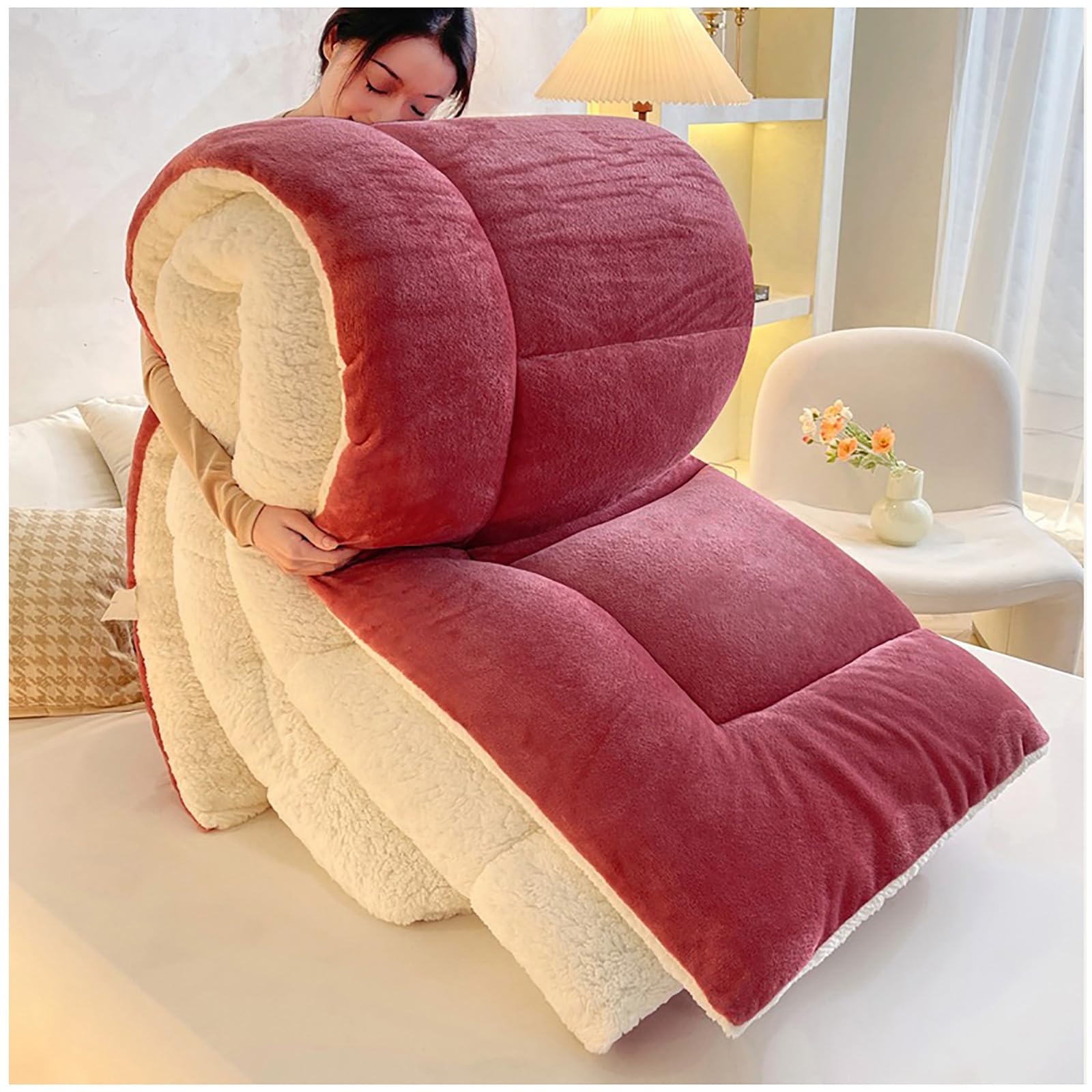 Ztgl B Luxury Lam Wool Quilt, Super Warm Fleece Quilt Soft Quilted Edspread, Double-Sided Thick Lanket, Suitable For Cold Winter Weather/Sleeping Ed-Filling Thick Duvet,,200X230cm(3Kg)
