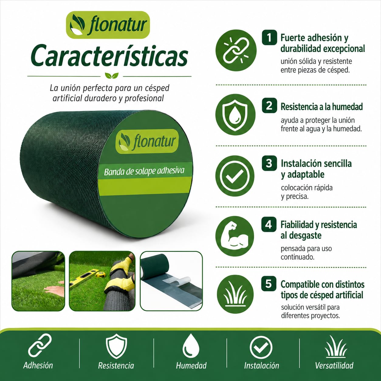 Banda de Solape adhesiva para Césped Artificial - 10m x 15cm | Adhesivo Fuerte | Resistente a la Humedad, Duradero, Interior y Exterior, Unión para moquetas y alfombras