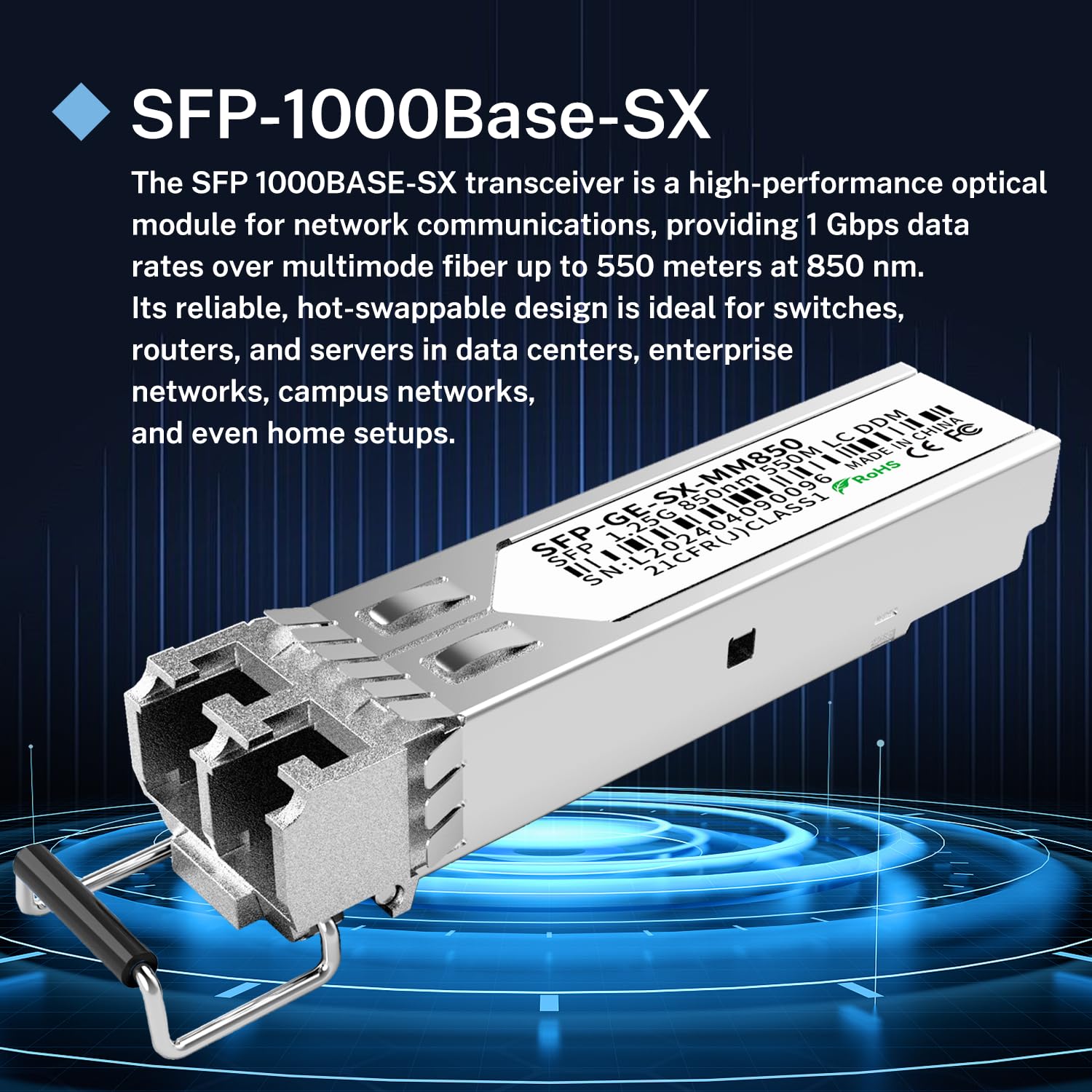 Lot de 4 modules SFP 1,25 G 1000Base-SX multimode LC émetteur-récepteur LC 850 nm MMF, portée 550 m – Compatible avec Cisco SFP-GE-S, Meraki MA-SFP-1GB-SX, Ubiquiti UF-MM-1G, Mikrotik, TP-Link,