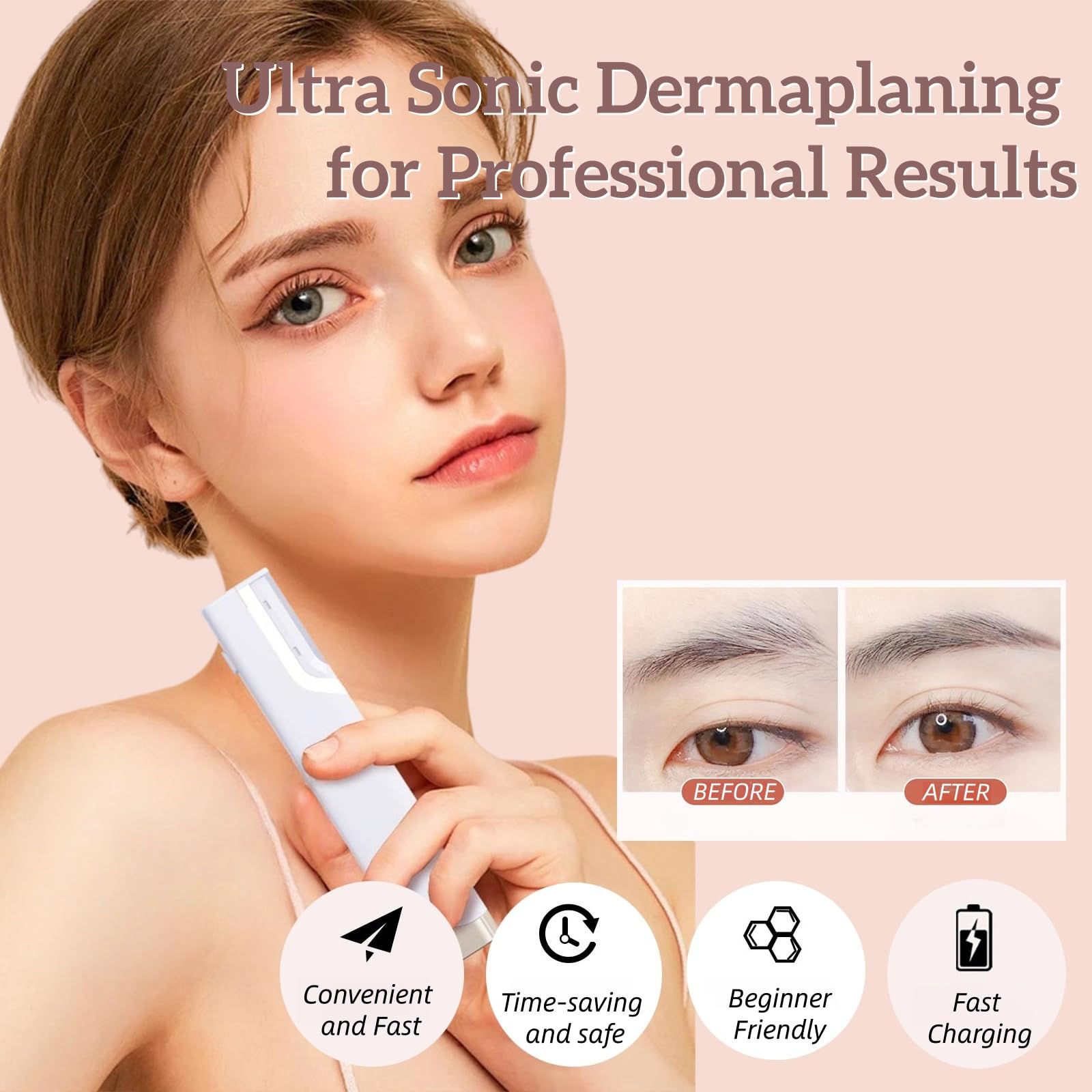 Sonic Dermaplaning Tool - Herramienta de afeitar Dermaplane recargable para mujer con 5 cuchillas de repuesto, removedor de pelusas de melocotón, suave y radiante