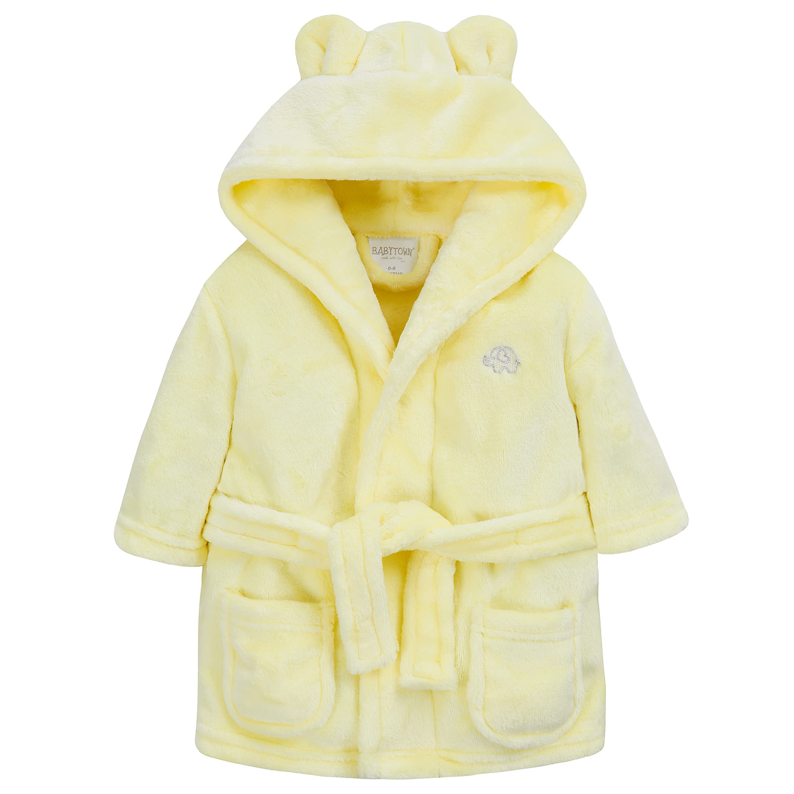 Metzuyan Women's Yellow Elephant Baby Girls Boys Dressing Gown Fleece Snuggle Robe Hooded Novelty Newborn Gift Yellow 12-18 Months