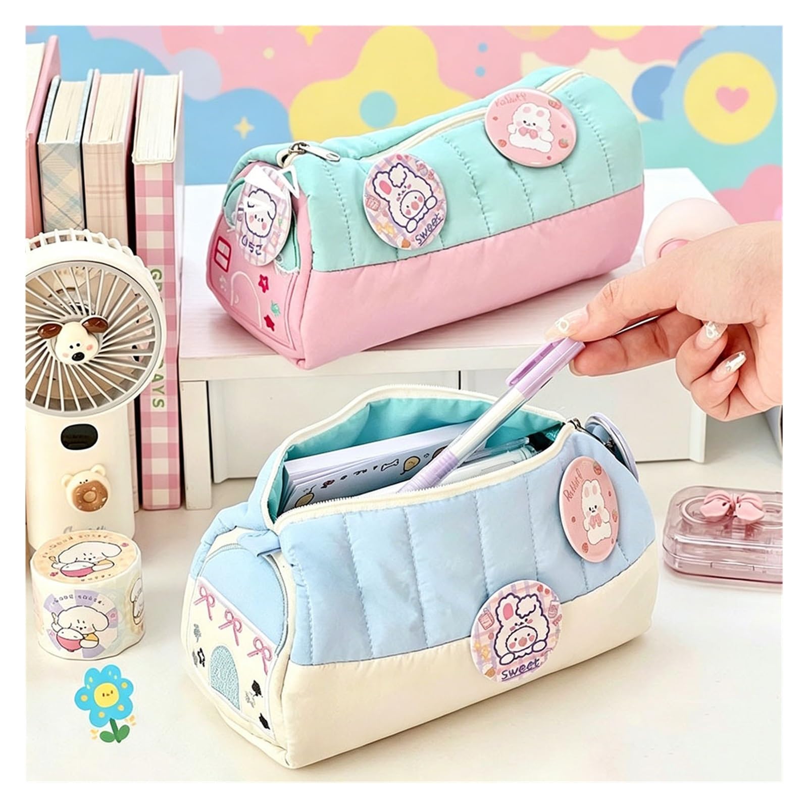 Astuccio portapenne 3D House for la scuola | Kawaii, tela, grande capacità, simpatico cartone animato, regalo for ragazze(Blue)