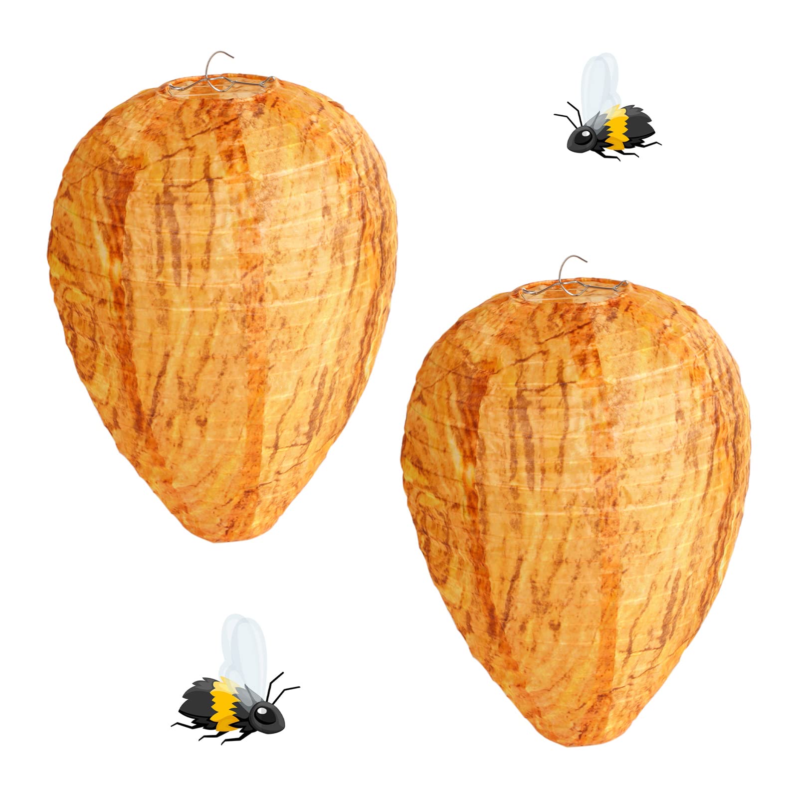 C100AE Pack of 2 Dummy Wasp Nest, Weatherproof, Hornet Nest, Dummy Hanging Wasp Nest, Decoy, Wasp Nest for Garden, Bees Wasps Lanterns, for Repelling Wasps in Front of Home and Garden