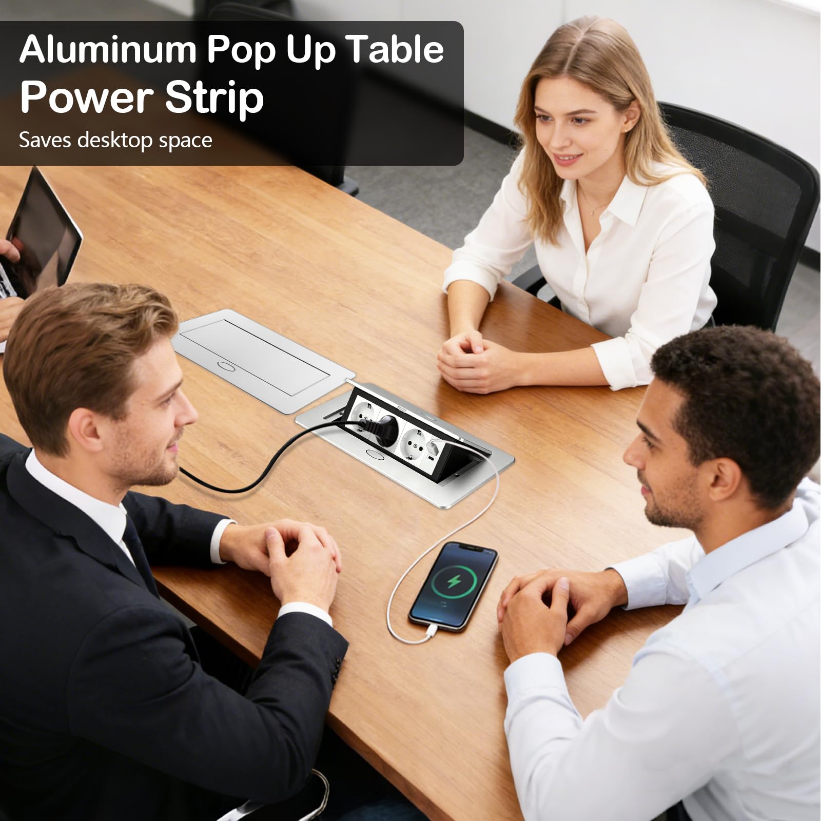 Aluminium Tischplatte Versenkte Steckdose, 4000W/16A Tischplatte Einbausteckdose mit USB und Type C, Tischsteckdose 3 Fach Einbau Steckdosenleiste, Steckdosen für Konferenzraum Heim Büro,1,8M Kable