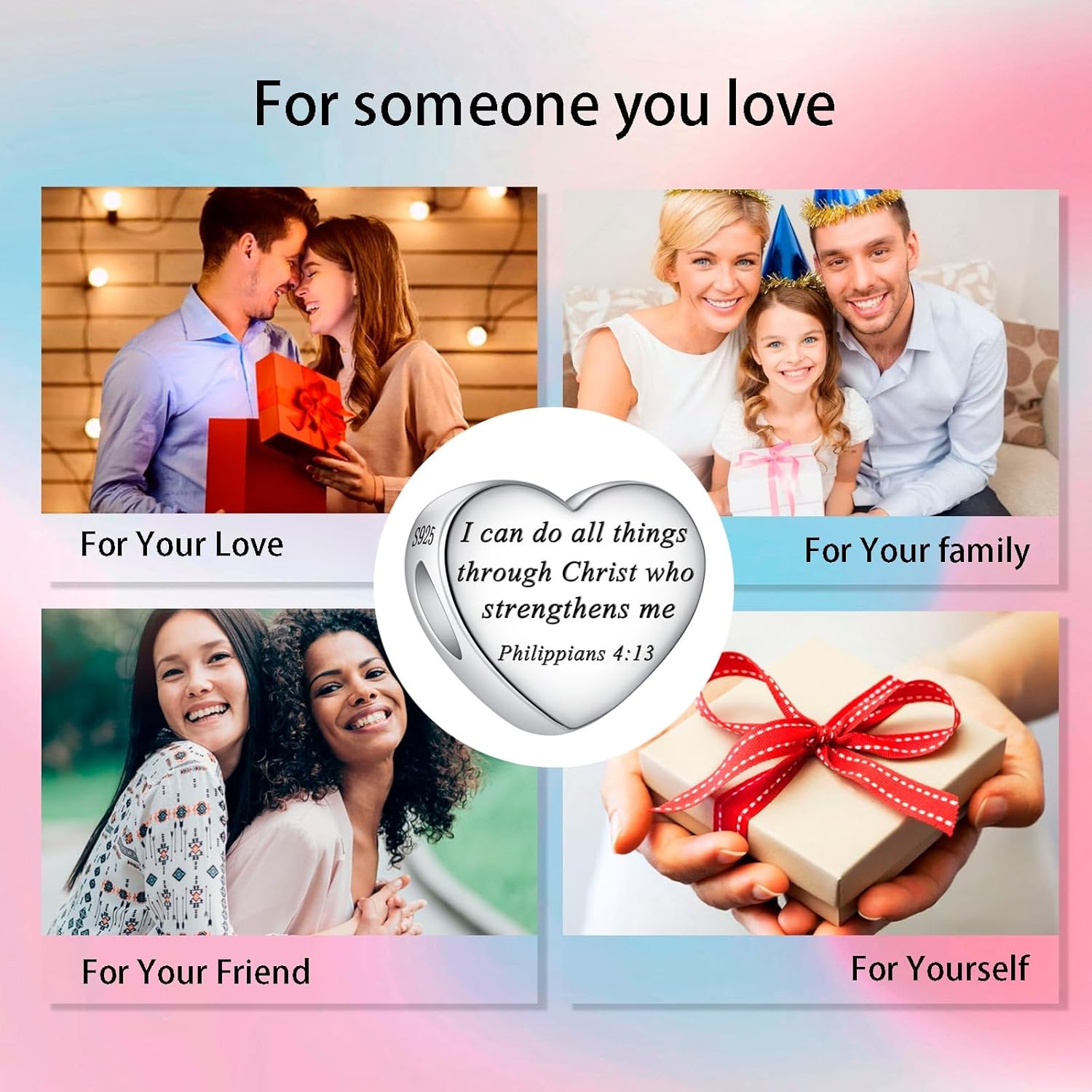 Bible Family Mom Wife Love Heart Dangle Charm 925 Sterling Silver Charms fits Bracelets and Necklace Pendant Bead Charms Jewelry Present for Women Family Friends - Image 7