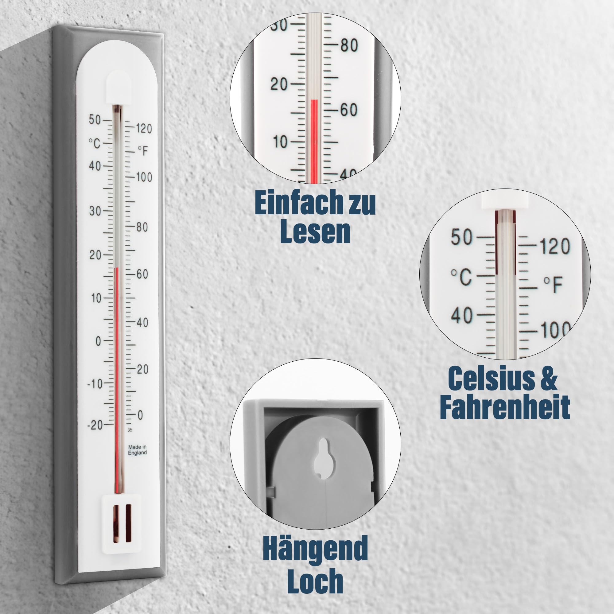 Genaues Raumthermometer Innen Analog den Einsatz als Raumtemperatur Messgerät im Heimbüro, Garten oder Gewächshaus, einfach an der Wand Zimmer Thermometer zu montieren, für drinnen und draußen