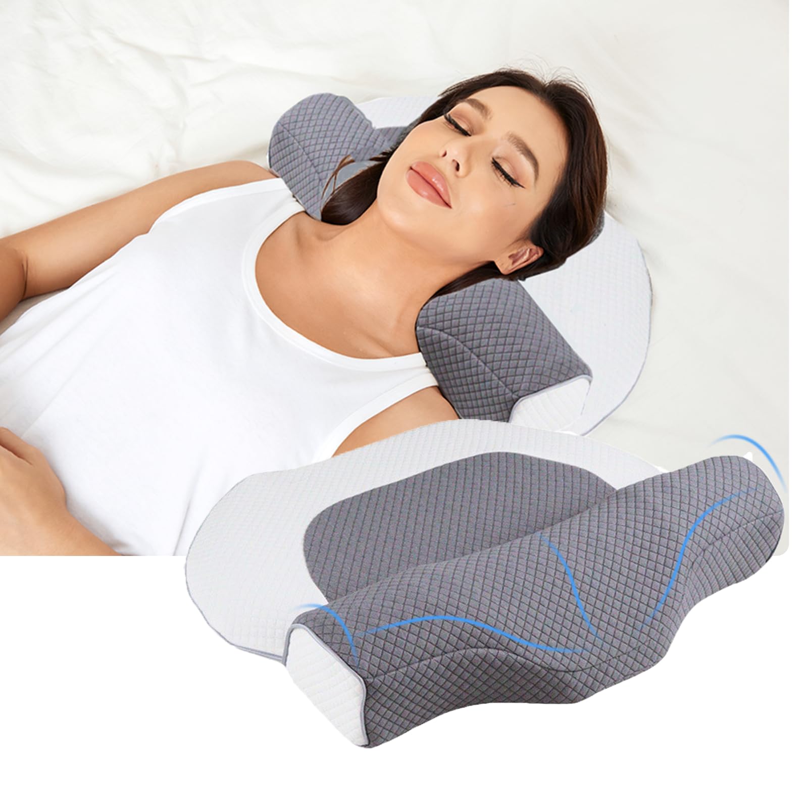 Photo 1 of 2 in 1 Cervical Neck Pillow for Sleeping,Memory Foam Cervical Neck Pillow, Supports The Neck, Relieve Neck Stiff and Sore Neck, Ideal for Spine and Neck Support Pillow During Sleep Grayish