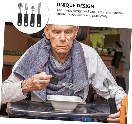 Miniatura 8 de Juego de utensilios adaptables con peso para s acero inoxidable TPR Grip Tenedores, cucharas y cuchillos, cubiertos antideslizantes a prueba de