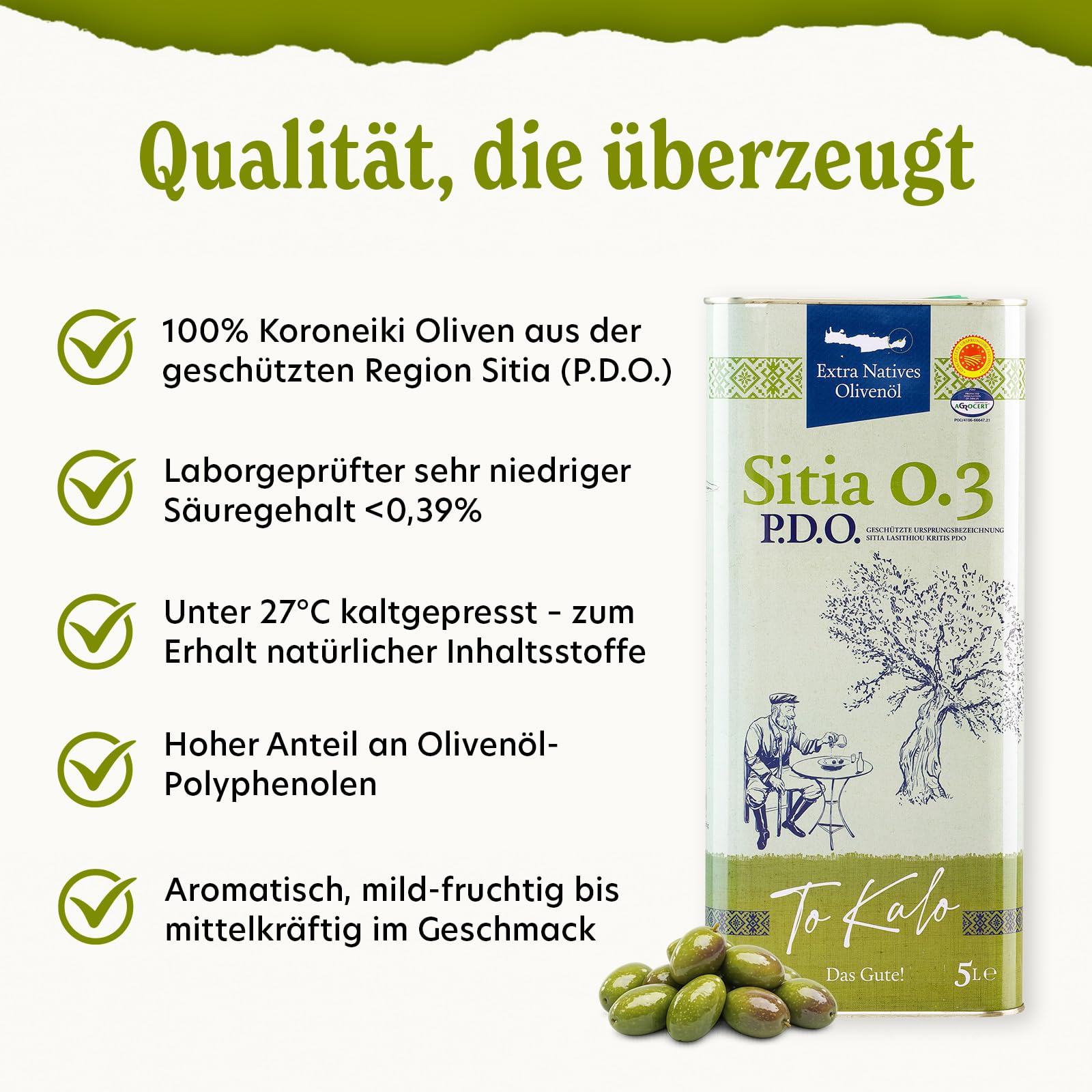 ToKalo Sitia Olivenöl 5L - 100% Koroneiki Oliven - neue Ernte 25/26 - extra nativ, kaltgepresst & laborgeprüft - mild-fruchtig - Handarbeit aus Kreta