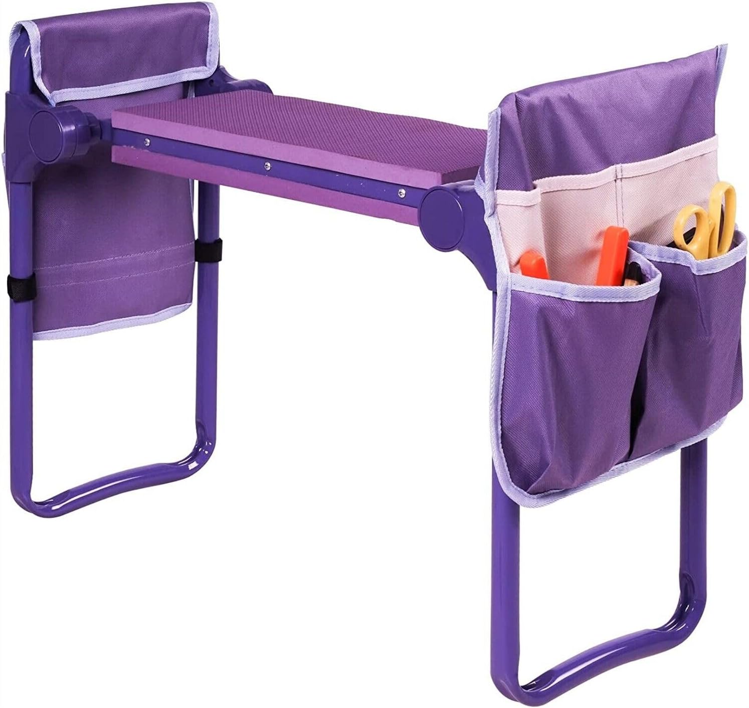 Folding Garden Kneeler Bench Soft Pad Wide Seat Stool 2 Tool Bags Purple