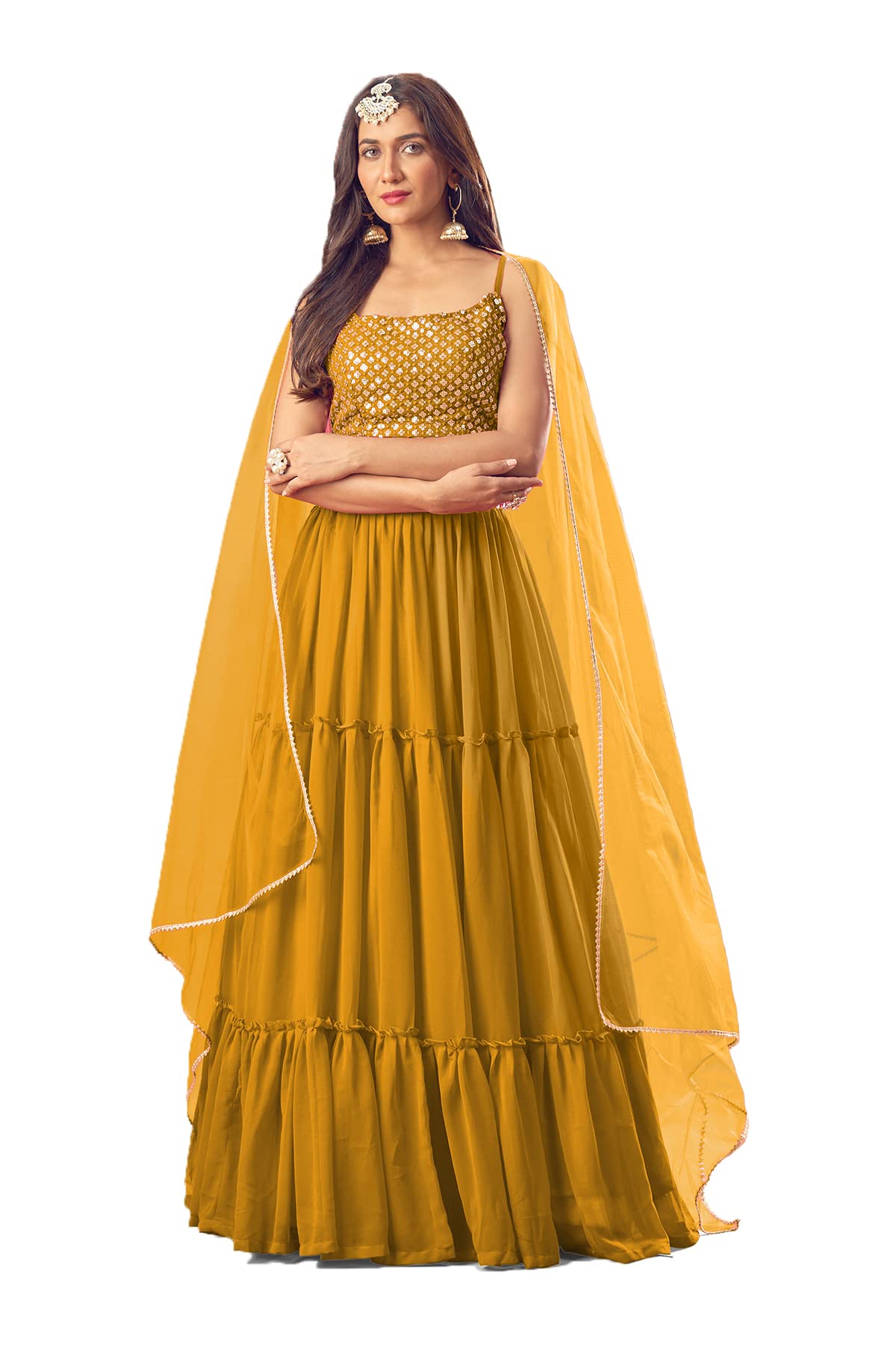 Women's Georgette Semi Stitched Lehenga Choli For Wedding (flaired Ghaghra Cholis SF-ver1no Red1 Free Size)-image-21