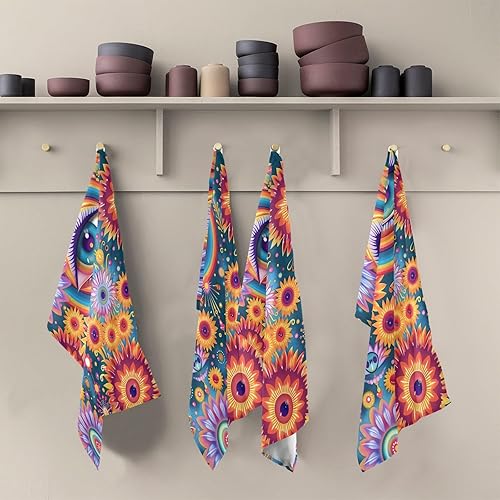 Miniatura 5 de GAIREG Psychedelic Colorful Retro Flowers Drying Towels for Dishes, 28x18 Inch Bulk Kitchen Towels Holiday, Set of 6