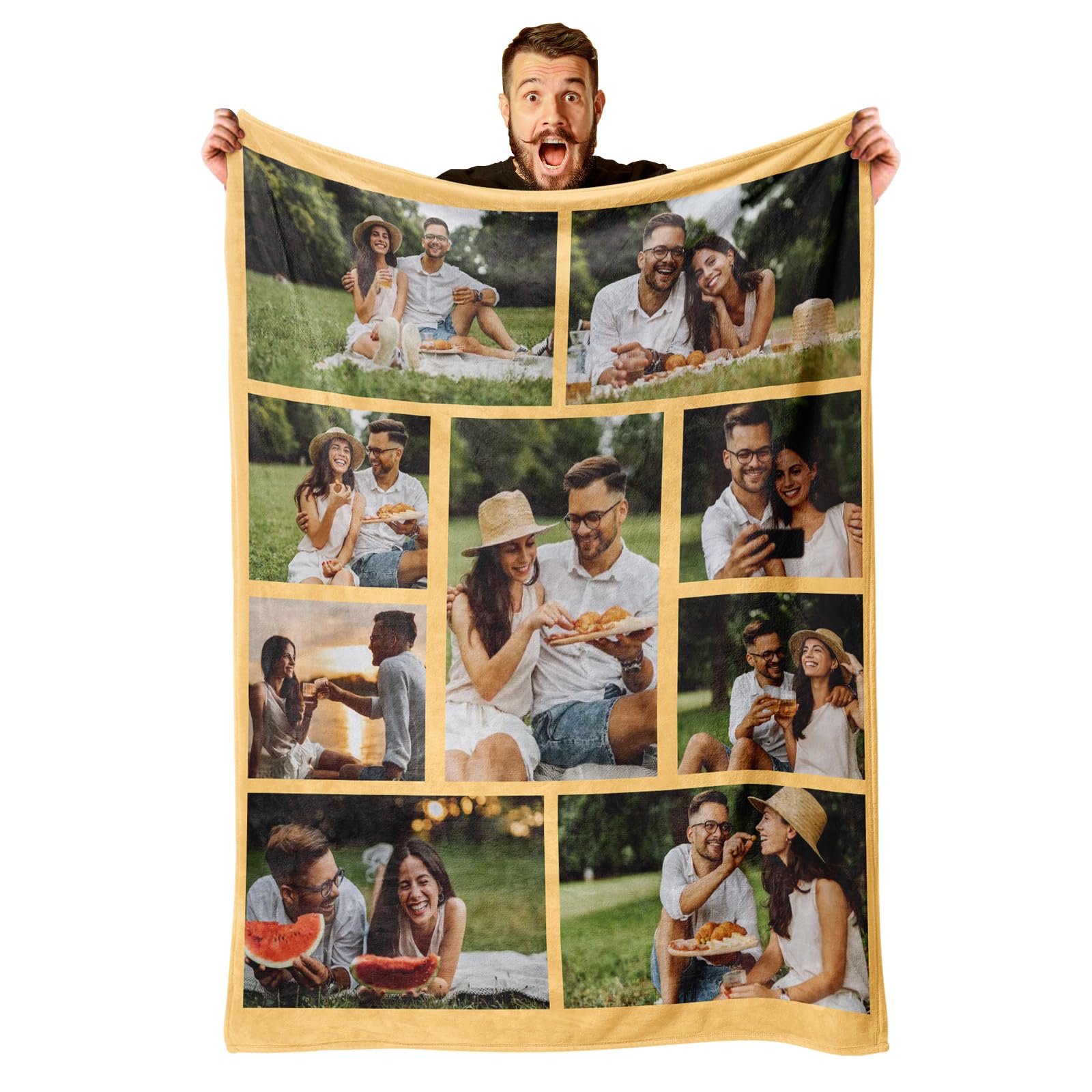 GifXify Custom Blanket with Picture - Customised Blankets with Photos & Text - Personalised Flannel Fleece Throw Blankets - Customisable Gift for Birthday, Christmas (9 Photos)
