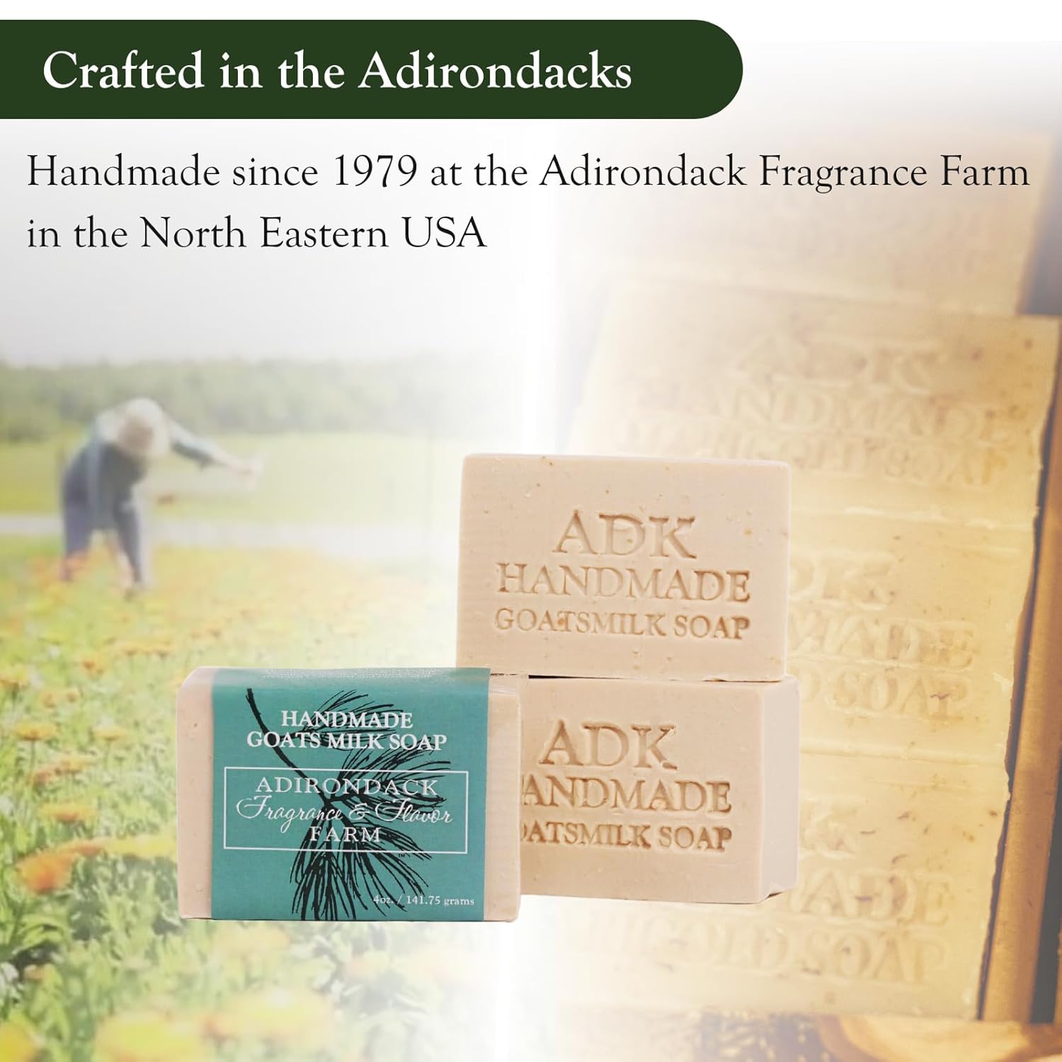 Adirondack Fragrance & Flavor Farm ADK Natural Goat Milk Soap Bar 16 oz., Handmade Vegan Olive Oil Body Soap for Dry and Sensitive Skin, Moisturising for Men, Women & Babies