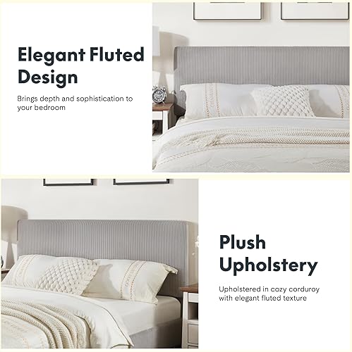 Miniatura 4 de FLEXISPOT Cama ajustable todo en uno Queen con base de cama tapizada de terciopelo, cabecera acanalada de canal vertical, elevación de cabeza y