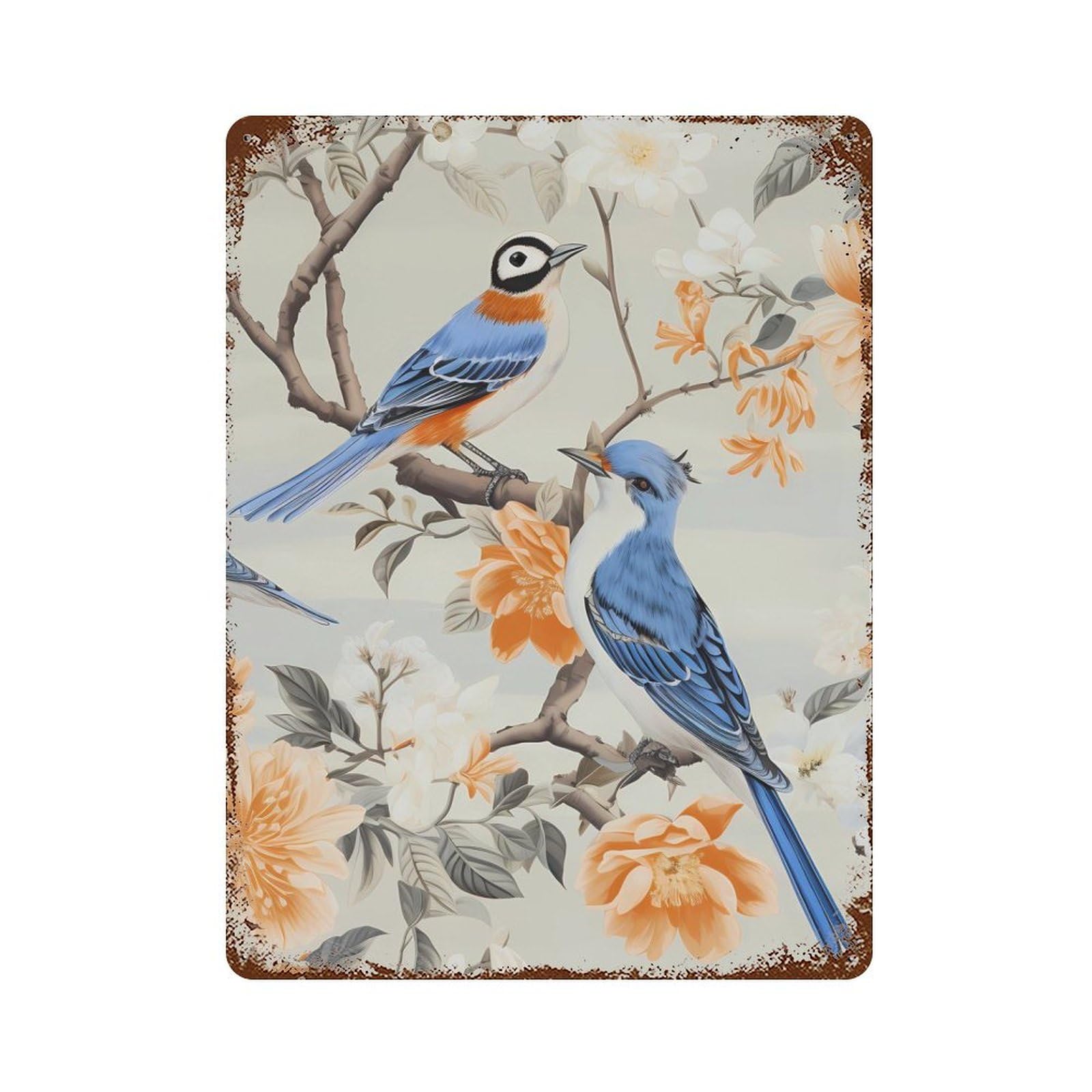 Bird Flower Metal Tin Signs Vintage Iron Painting Wall Art for Garage Garden Decor 15.7