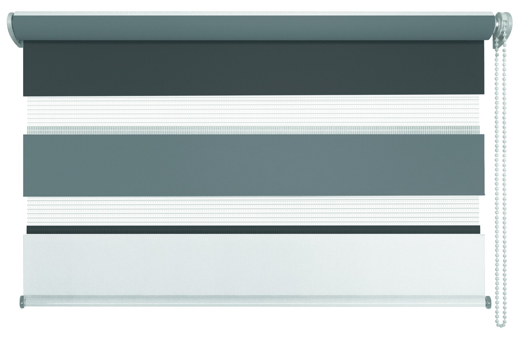 Duo-Rollo Fensterrollo Klemmfix ohne Bohren, Farbe Triple: Weiß, Grau, Anthrazit 80 x 210 cm Seitenzugrollo Doppelrollo inkl. Klemmträger