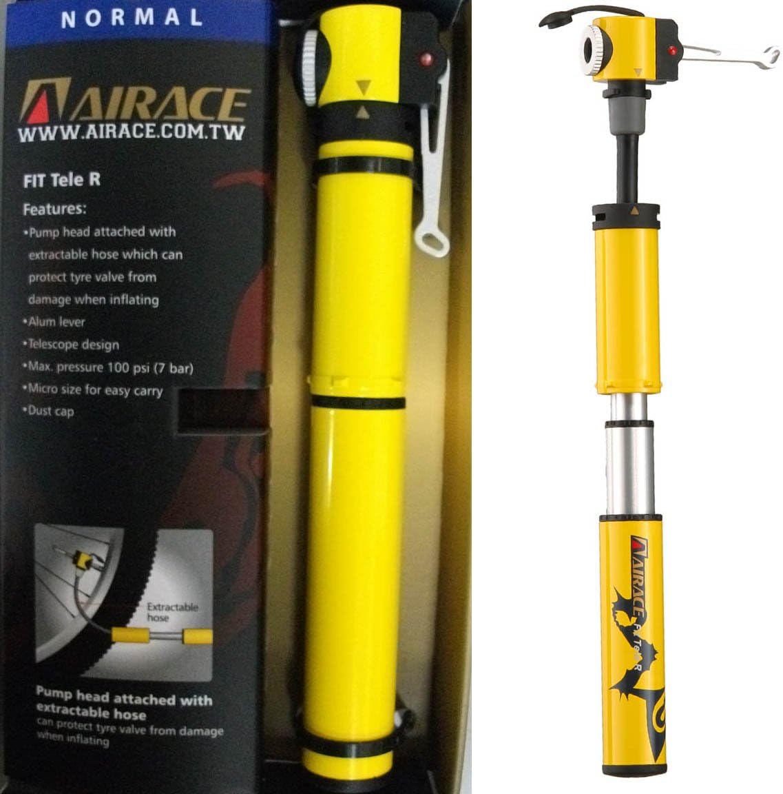 FIT Telescopic R Mini Road Bicycle Pump 100psi 100g Yellow