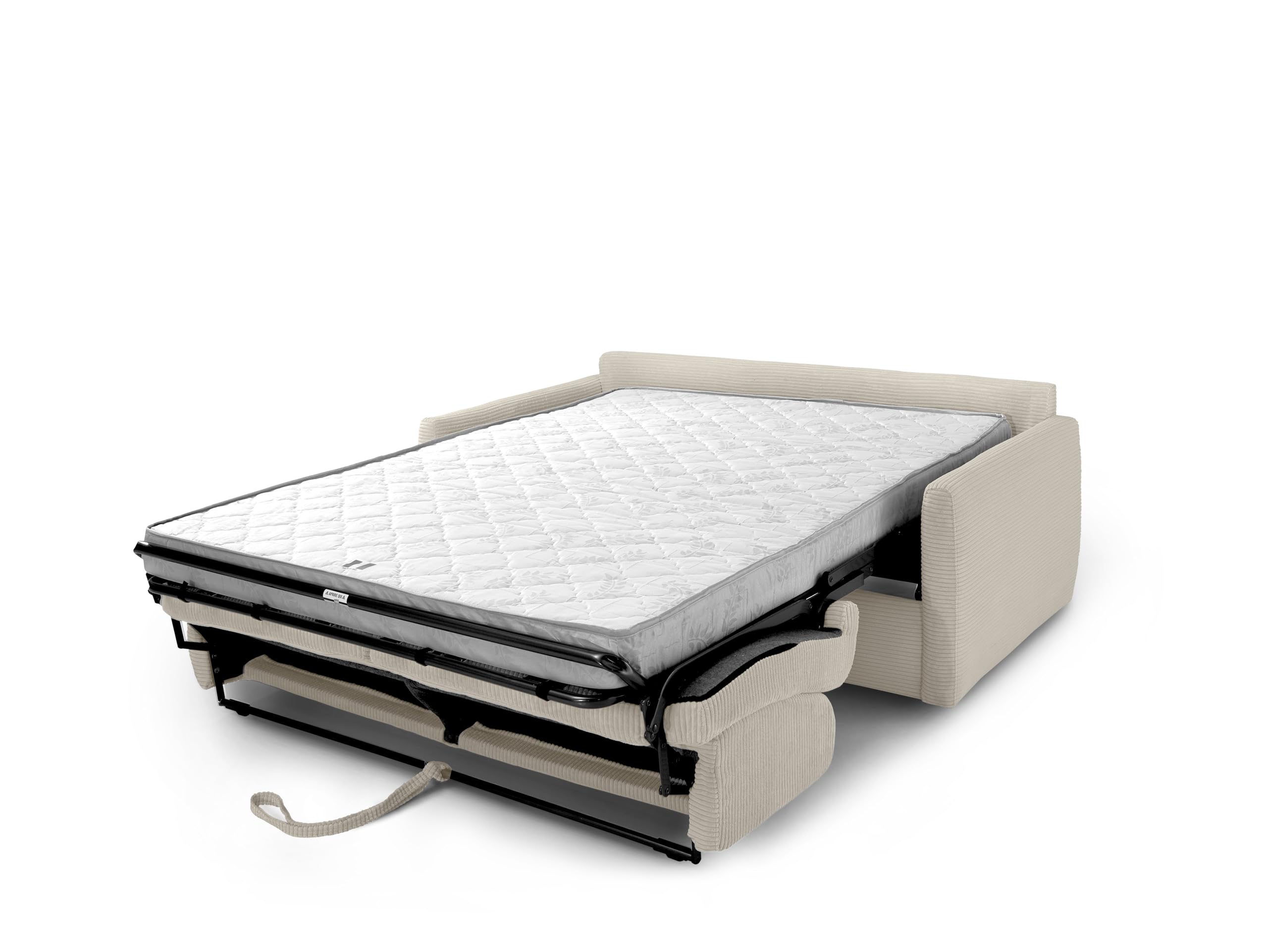 Divano Letto Puma 3 Posti Struttura in Metallo e Legno Imbottitura in Gomma di Poliuretano Rivestimento in Tessuto Rete Elettrosaldata ad Apertura Rapida Materasso 140x190 H14 Ivory