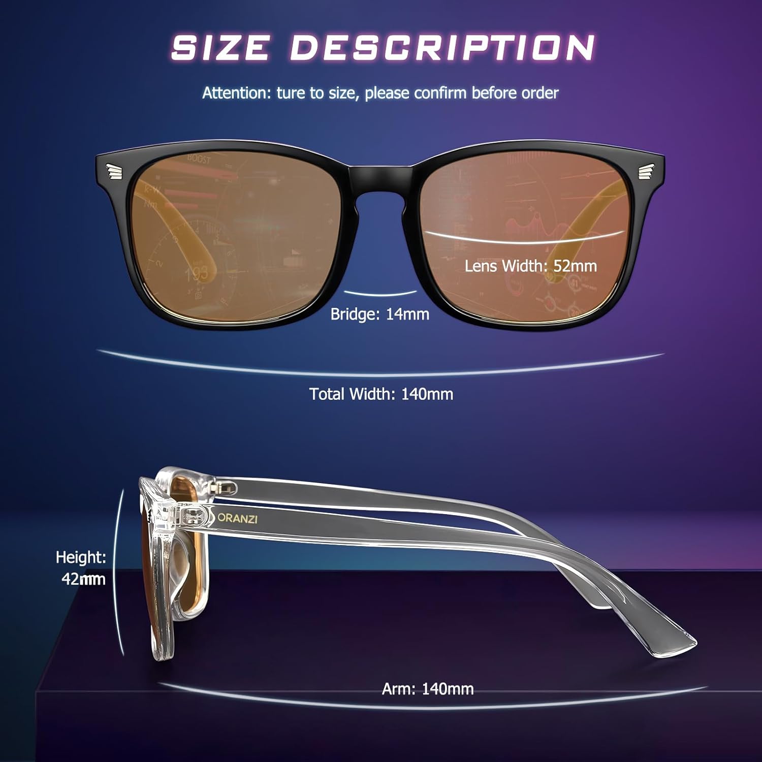 98.6% Blue Light Blocking Glasses for Computer & Gaming - Anti Harmful Blue Ray for Better Sleep, Amber Lenses Anti Fatigue & Eye Strain - Image 4