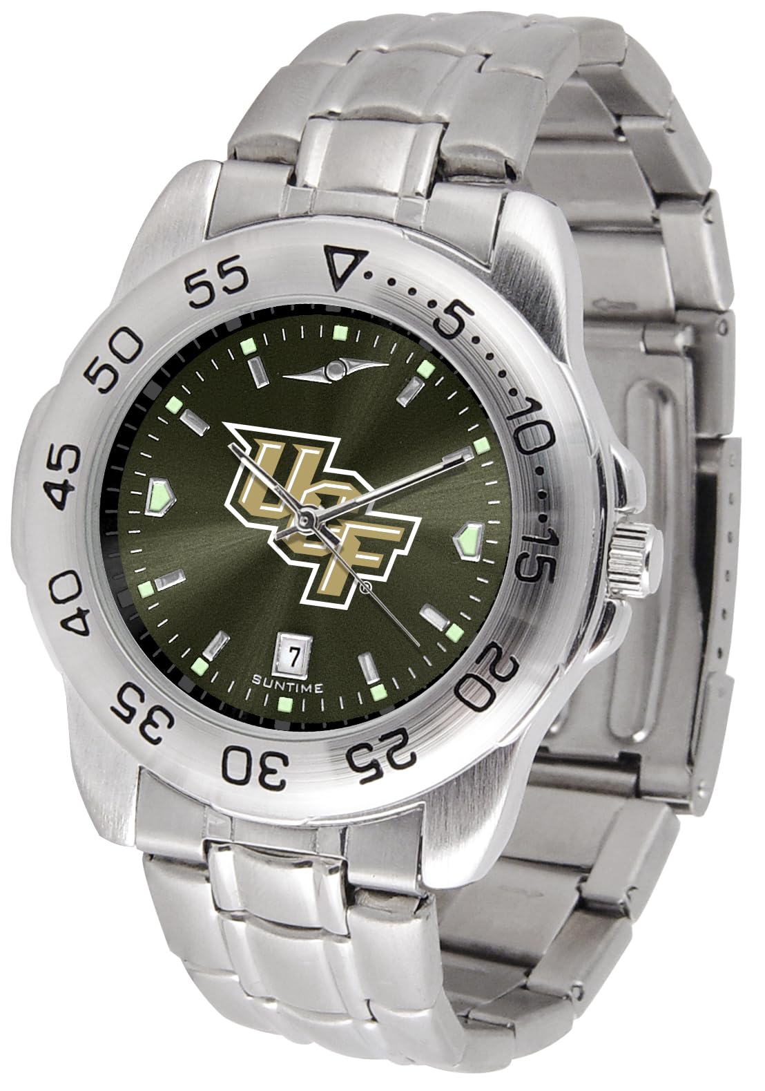 SunTime Men's NCAA Team Sport Watch, 20mm Stainless Steel Strap, Reflective Shiny Dial with Date
