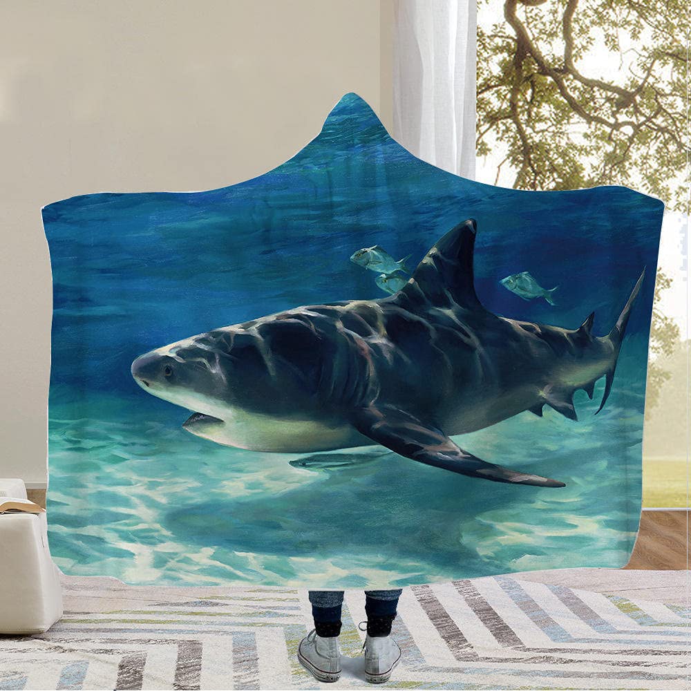Manta Con Capucha Sofa Manta Blanket Hoodie Shark Series Marine Patrón Impreso Con Capucha Manta Con Capucha Muebles Para El Hogar Con Capucha Con Capucha Manta Perezosa Flannel Cloak Manta Personaliz