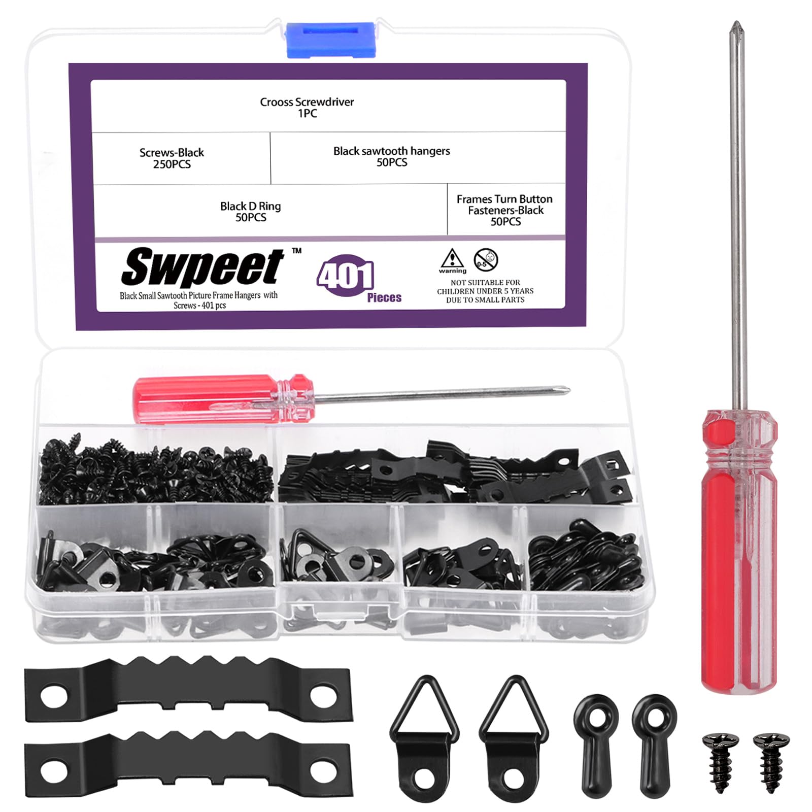 Swpeet 401Pcs Black Picture Hangers Kit