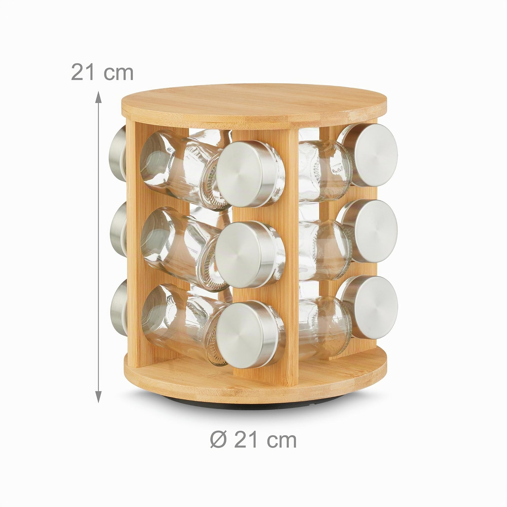 Relaydays Tourniquet à épices, en Bambou, 12 Pots, Support Rotatif à 360°, H x D : 21 x 21 cm, Nature