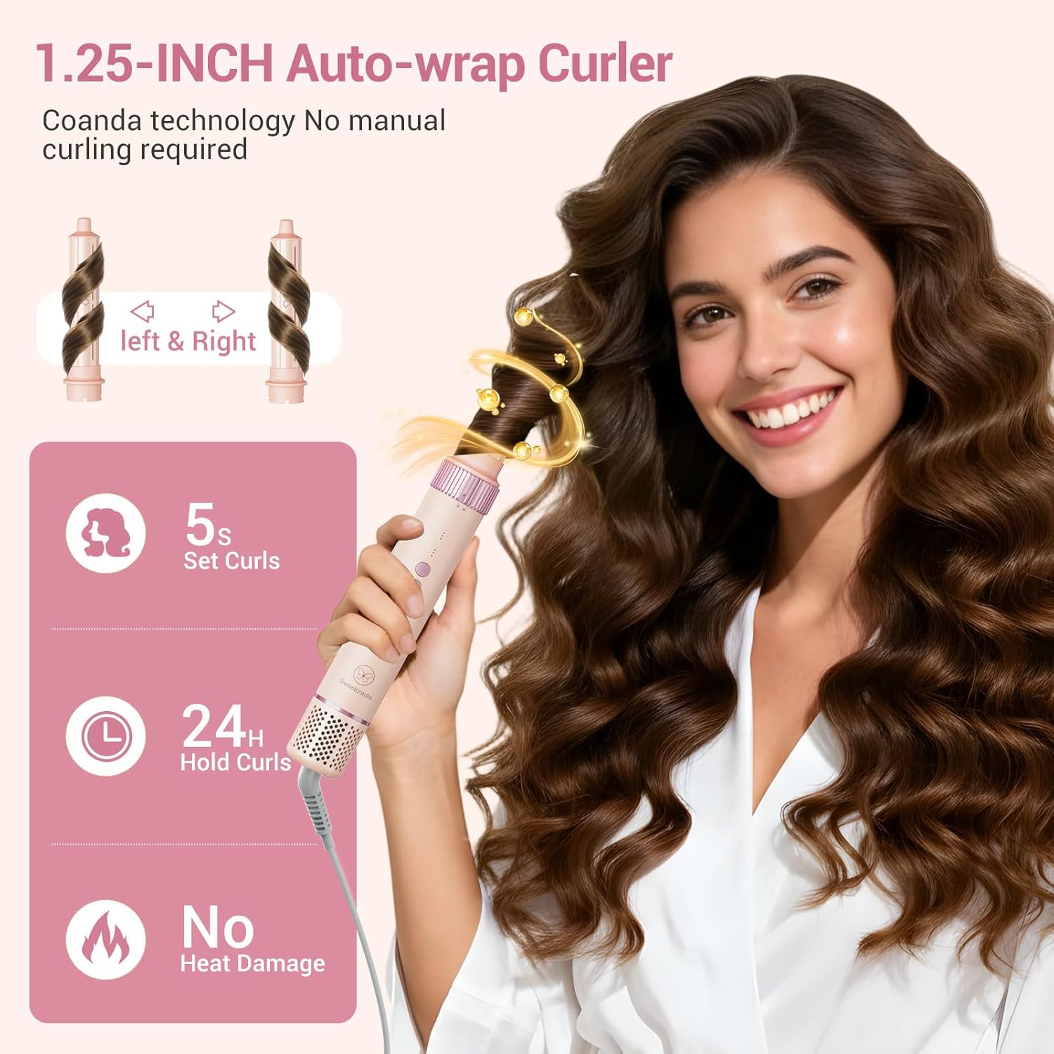 6 in 1 Air Styler, 1400W High Speed Ionic Hair Dryer with Auto-Wrap Curlers, Blow Dryer Oval Brush & Straightener Brush, No Heat Damage Hair Styler for Fast Drying,Curling, Smoothing & Volume