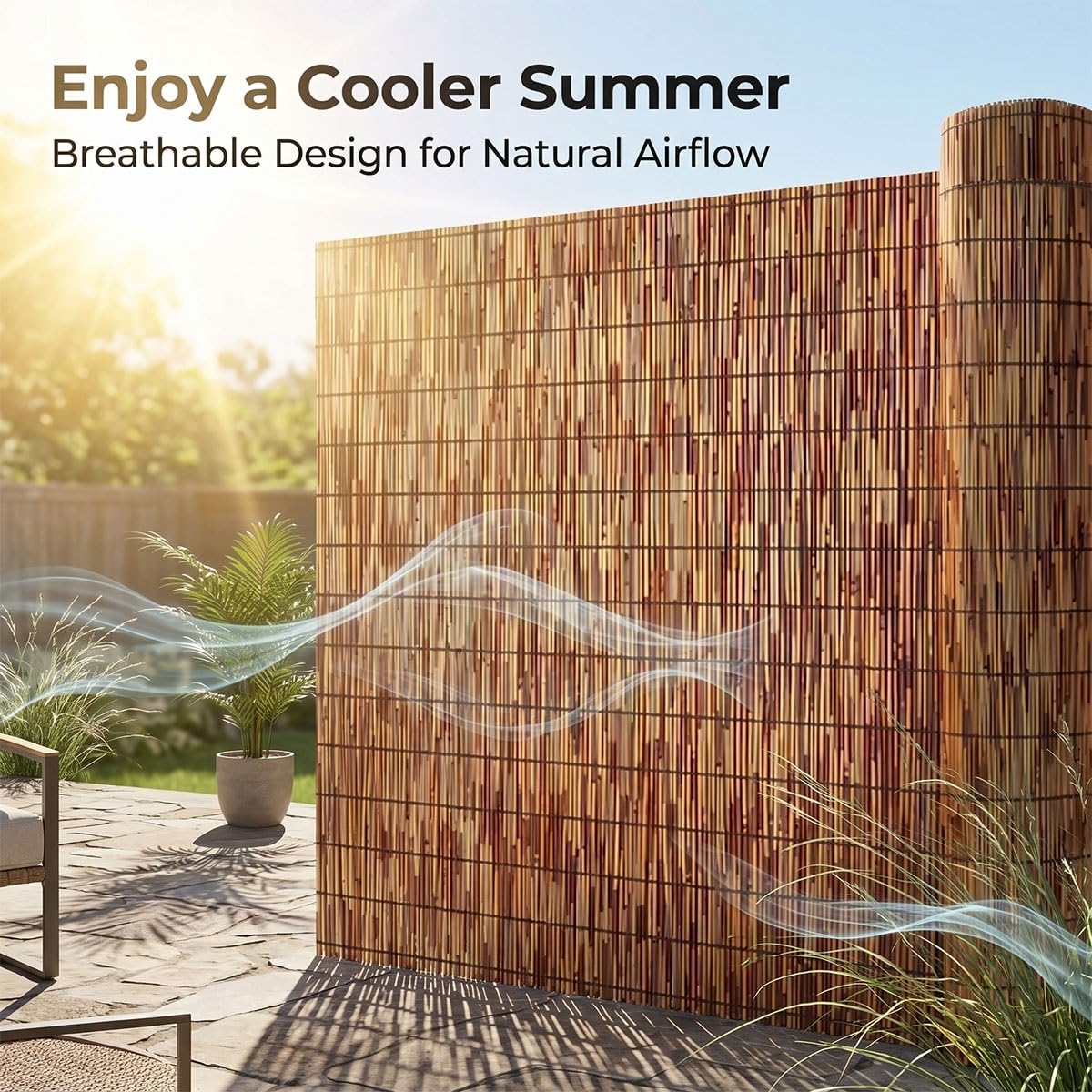Recinzione in Canne Naturali per Esterno, Canniccio Frangivista Robusto, Stuoia Decorativa per Privacy Giardino Piscina e Copertura Gazebo, Protezione Solare e Antivento(Naturale,140x600cm)