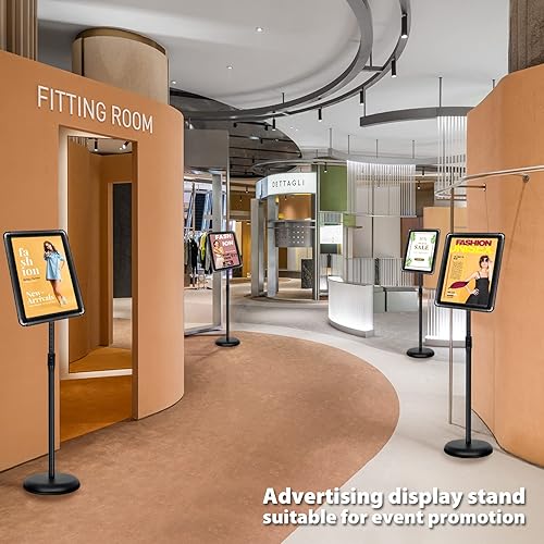 Miniatura 9 de Soporte de cartel de pedestal ajustable de 8.5 x 11 pulgadas, soporte de aluminio resistente para letrero de pie de pie con marco abierto para