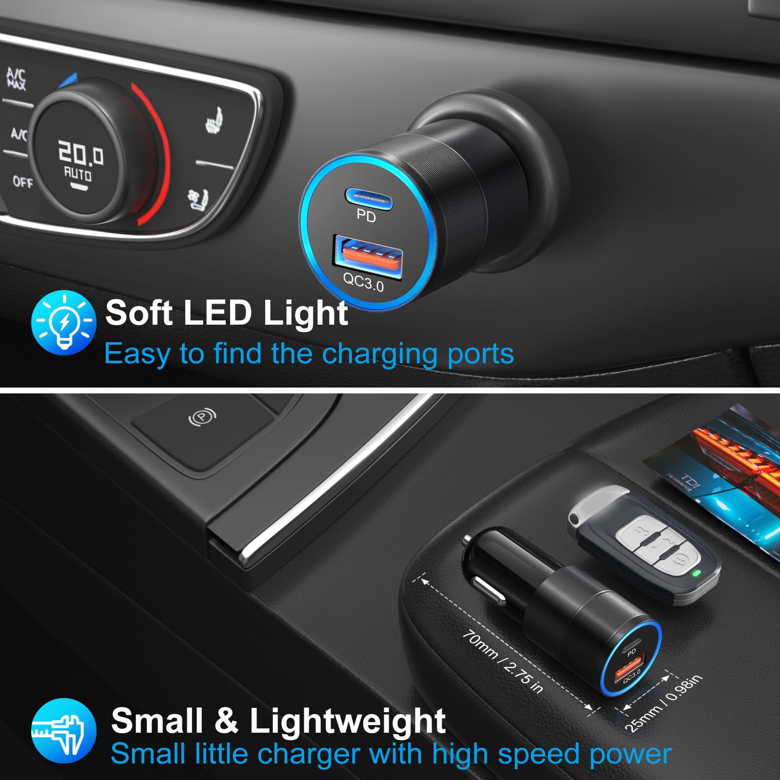 Paquete de 6 cargadores de coche USB C, 38 W, doble 12 V, USB-C y USB-A, cargador de coche multipuerto QC+PD 3.0, adaptador de encendedor de cigarrillos de carga rápida para iPhone 17, 16