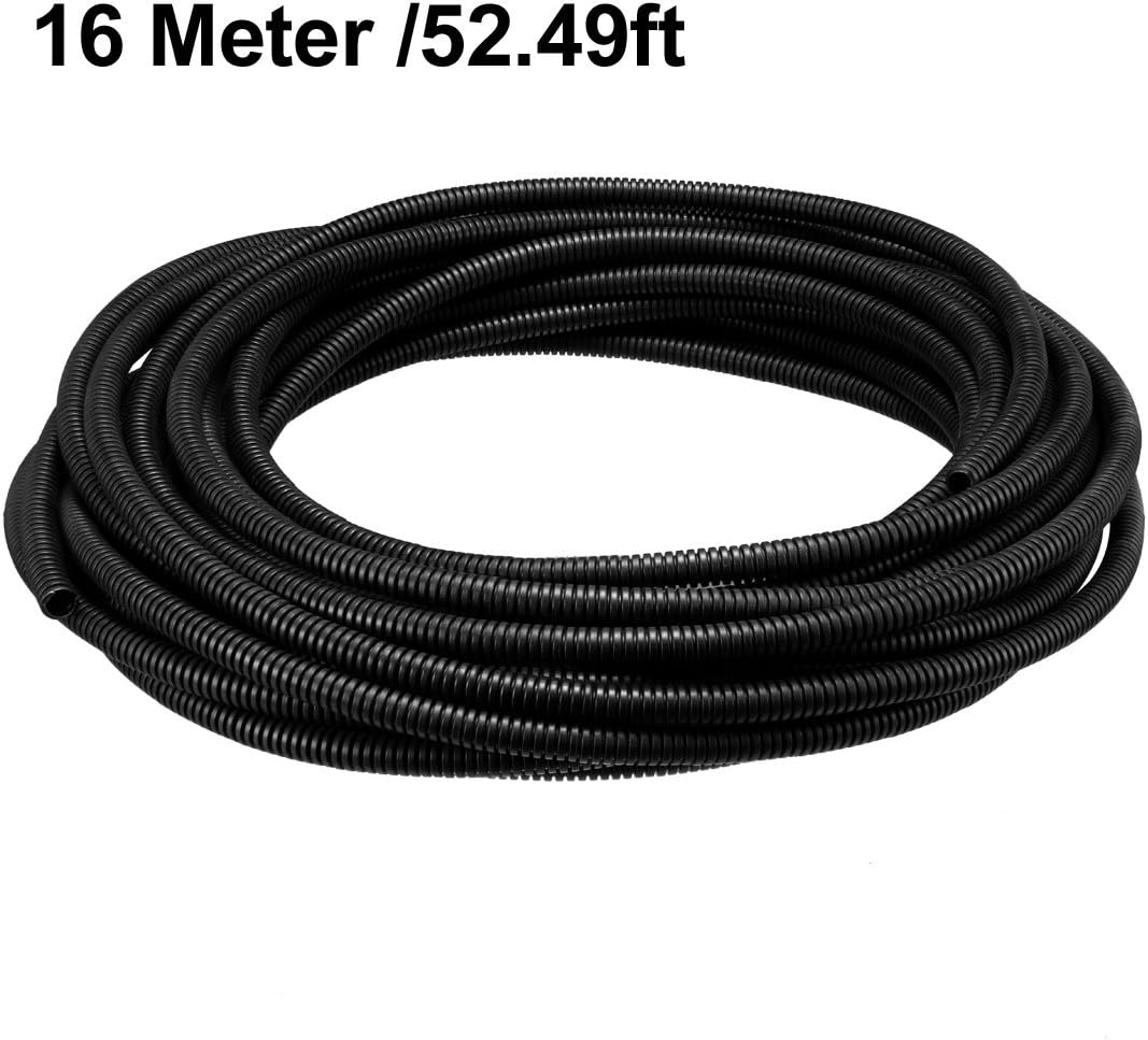 uxcell 16 M 6.5 x 10 mm PP Flexible Corrugated Conduit Tube for Garden,Office Black