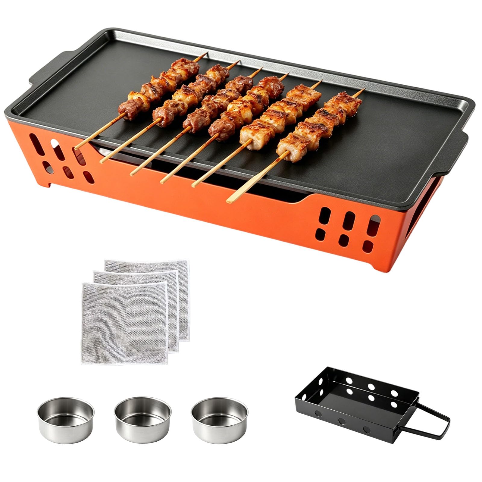 Płyta utrzymująca ciepło BBQ z 3 świecznikami na podgrzewacze, 36 x 19 cm, do utrzymywania ciepła, podgrzewacz do mięsa, pojemnik utrzymujący ciepło, grill na imprezę i do ogrodu (nie jest to
