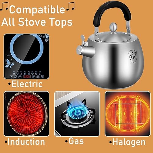Miniatura 7 de Hervidor de té, hervidor de té resistente, tetera silbante, tetera de acero inoxidable 316, parte inferior sin costuras, mango plegable, acabado