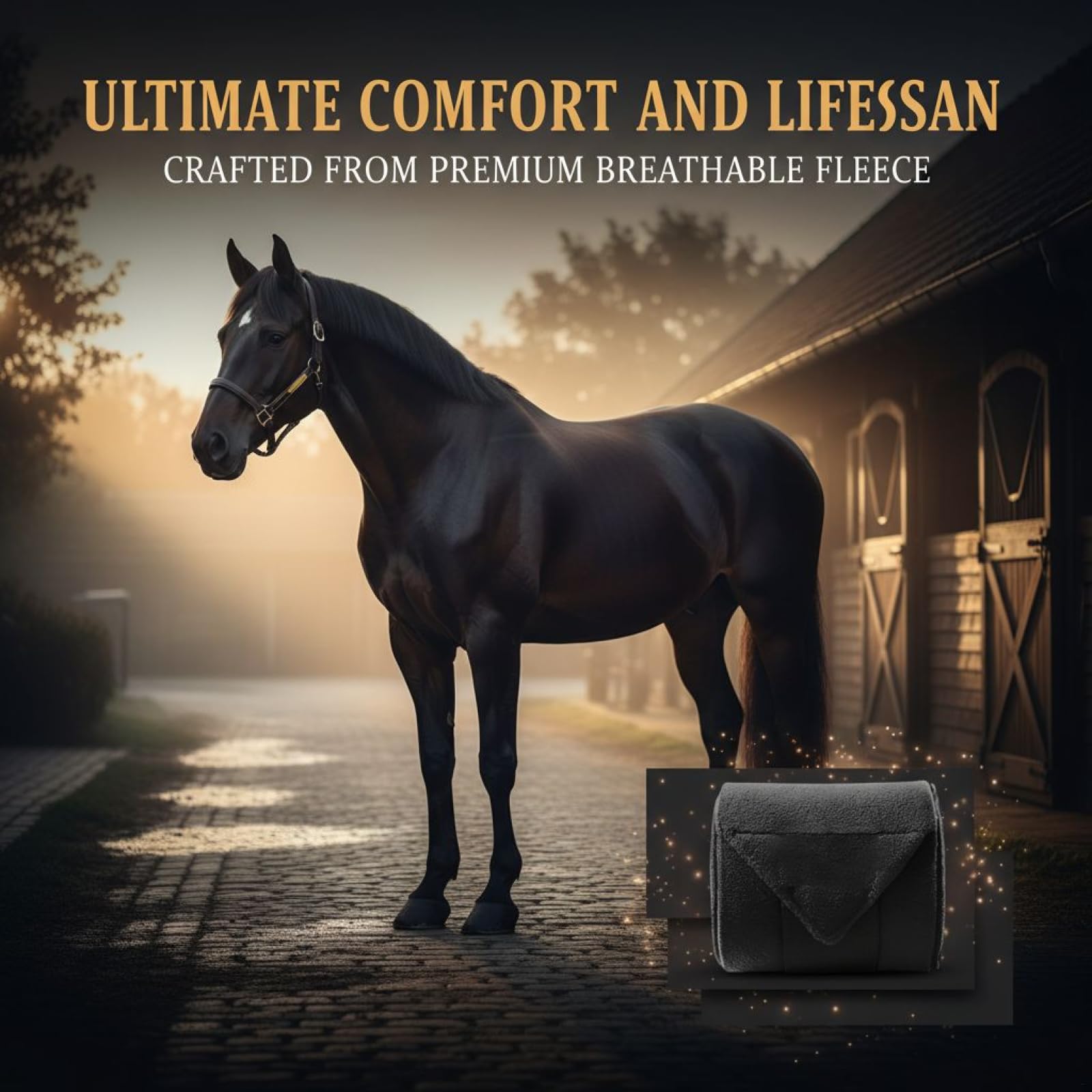 Reitbandagen für Pferdebeine oder Handgelenkschutz, 4-teiliges Fleece-Bandagen-Set, Pferdebeinbandagen, weiche, atmungsaktive Reitschützende Beinbandagen, schwarz