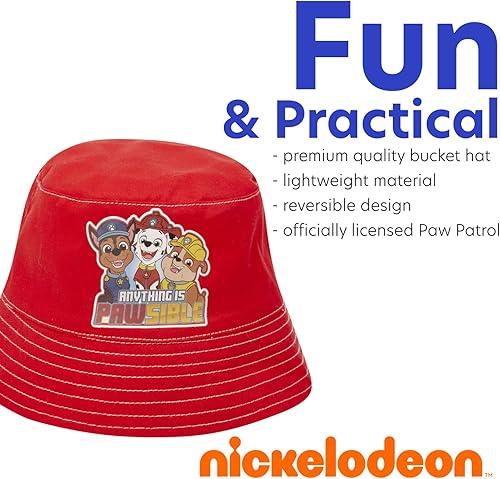 Miniatura 3 de Nickelodeon Sombrero de pescador de Paw Patrol para niños Reversible Chase, Marshall y Rubble Sun Hat (Edad 2-7)