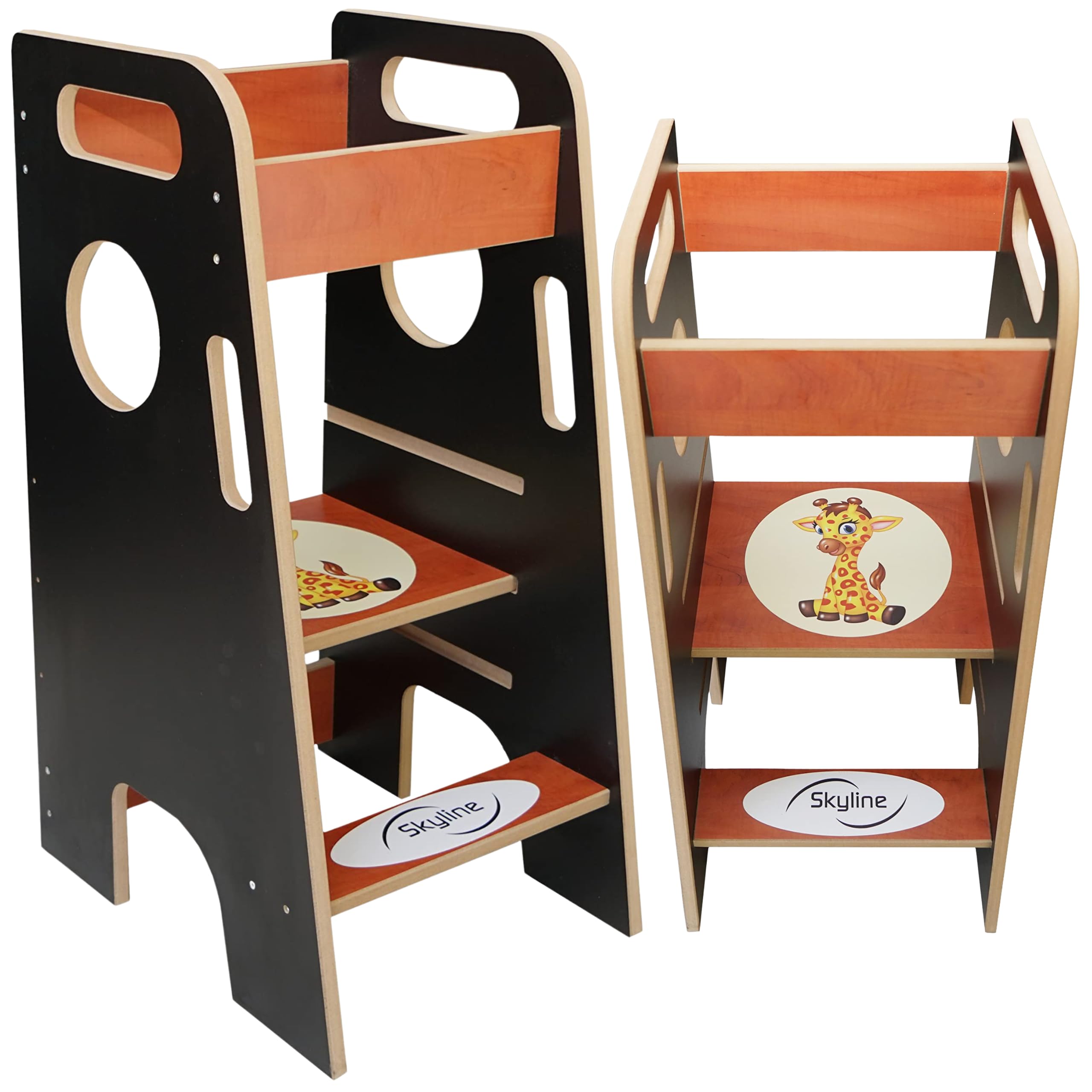 Skyline Lernturm aus Holz Für Kinder Baby I Lernstuhl Montessori I Küchenhelfer mit Verstellbarer Höhe und Sicherheitsschiene I Learning Tower für Mädchen & Jungen (Modellnummer 2)