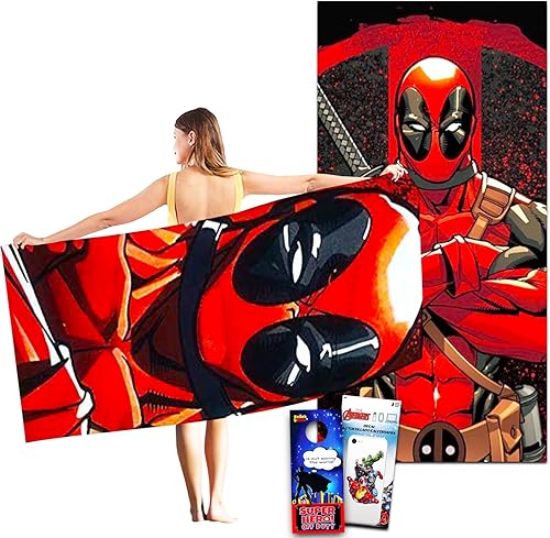 Marvel Shop Deadpool - Juego de toallas de playa para niños y adultos, paquete con toalla de algodón Deadpool para piscina más calcomanía Deadpool y