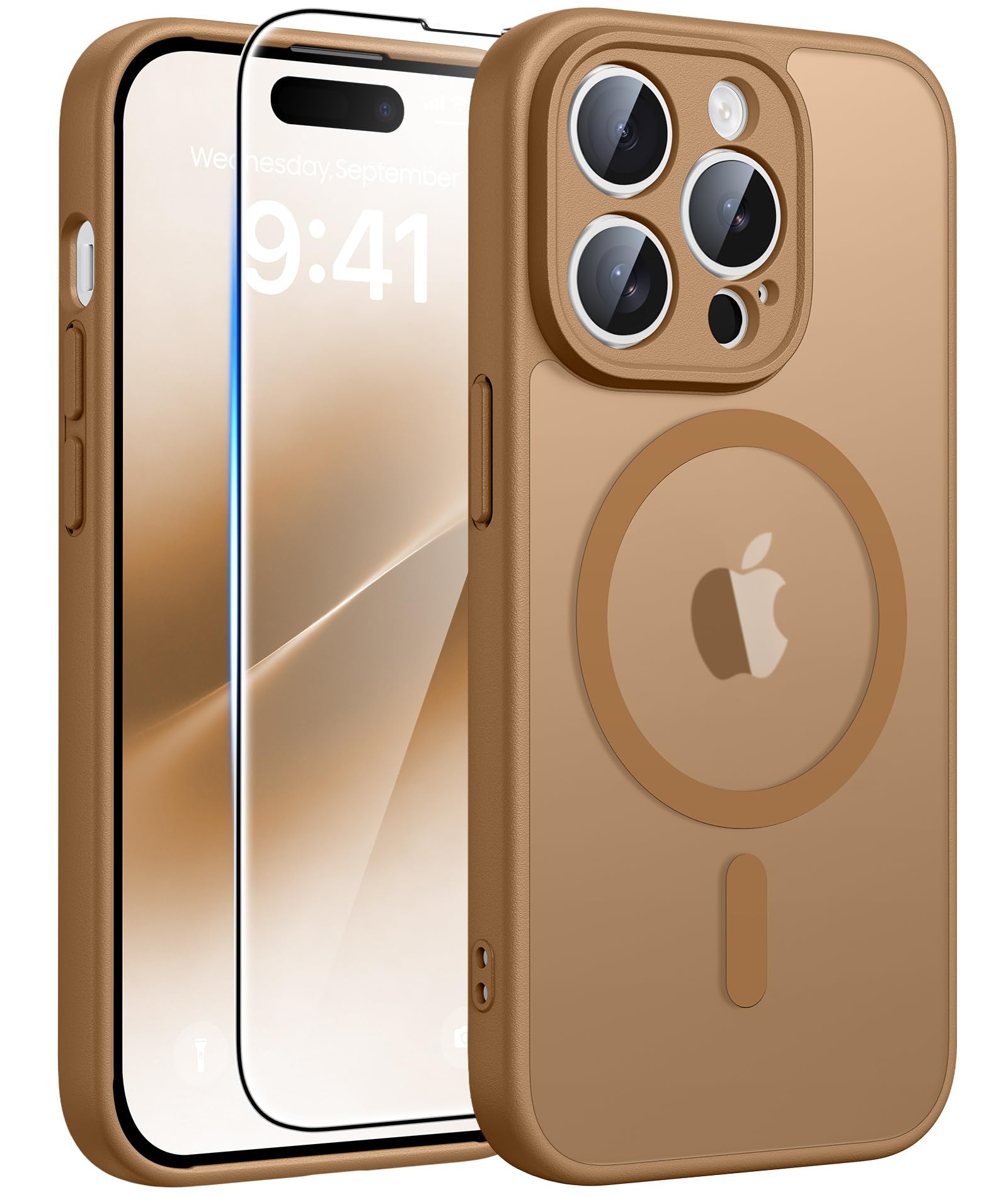 FNTCASE for iPhone 14-Pro Case Brown: Translucent Compatible with MagSafe
