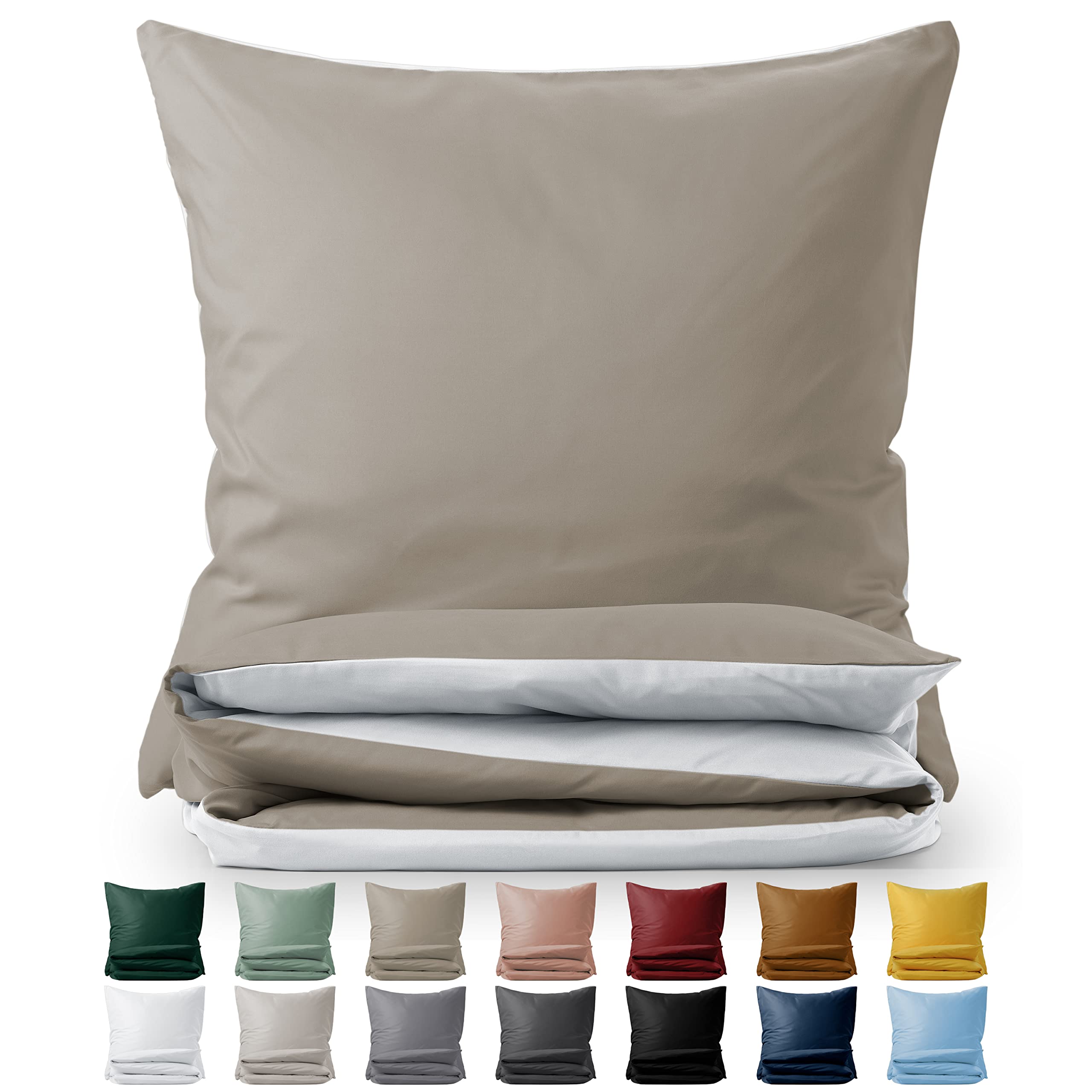 Blumtal Biancheria da Letto con Design Reversibile da 200x200 cm incl. Federe 50x80 cm - Lenzuola invernali in microfibra extra morbida certificate Oeko-Tex, 3 pezzi, Taupe/Bianco