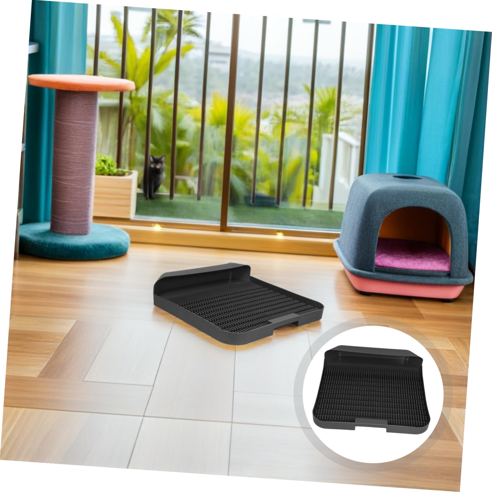 BESPORTBLE Alfombrilla para Arenero De Gatos Lavable Bordes Elevados y Antideslizante para Reducir El Desorden El Arenero