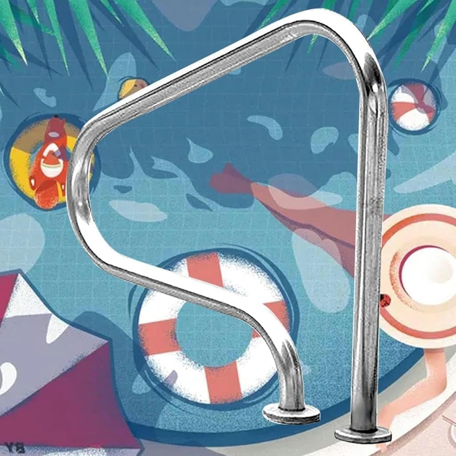 PooHand Rail, Pasamanos De Fácil Montaje Pool Handrails for Inground Pool Entrances, 304 Stainless Steel Safety Handrails, 3 Elbow Humanized Handle Design~/