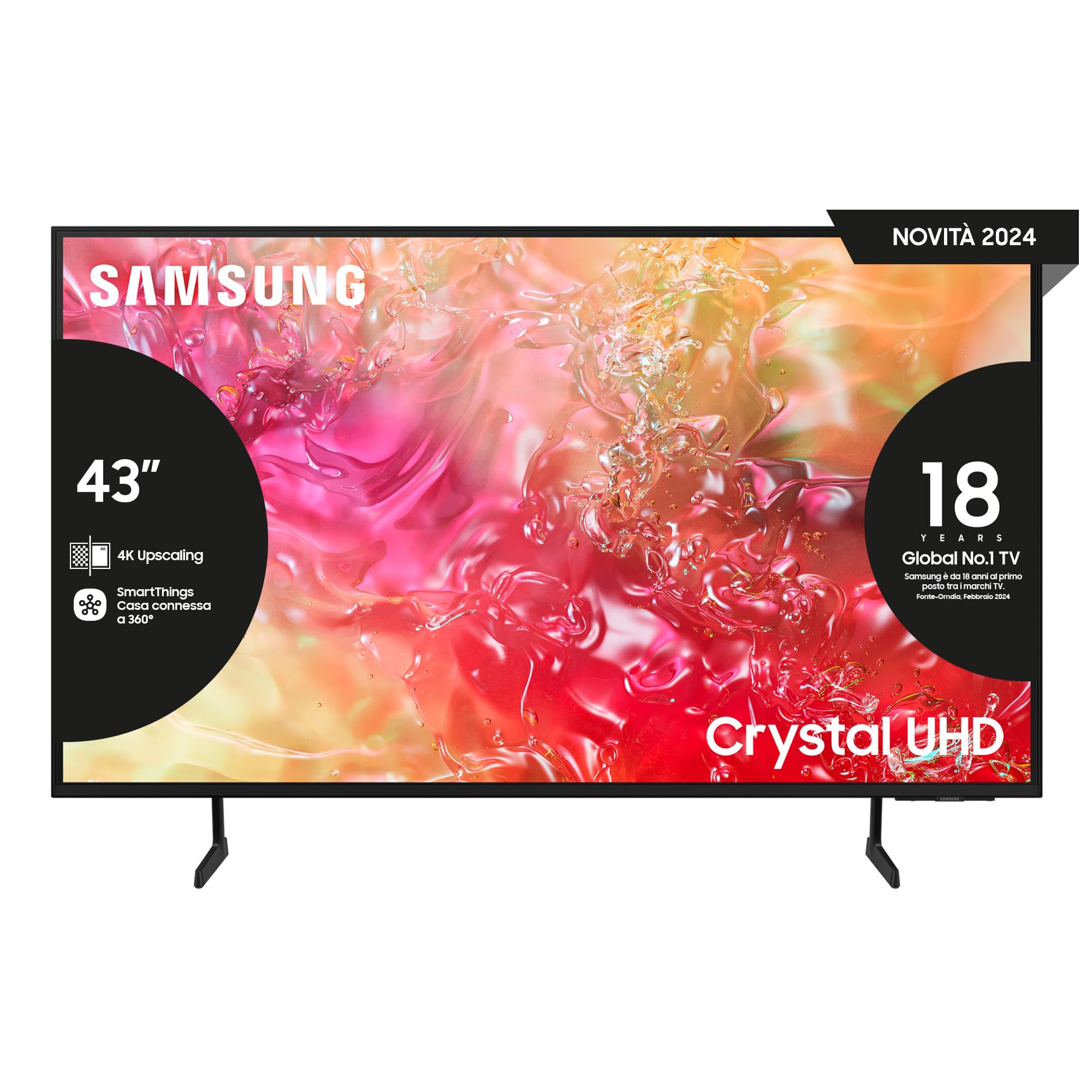 Samsung TV UE43DU7190UXZT LED 4K, Smart TV 43" Crystal Processor 4K, Slim Look, DVBT-2, Q-Symphony & OTS Lite, Integrato con Bixby, compatibile con Alexa e Google Assistant, Black 2024